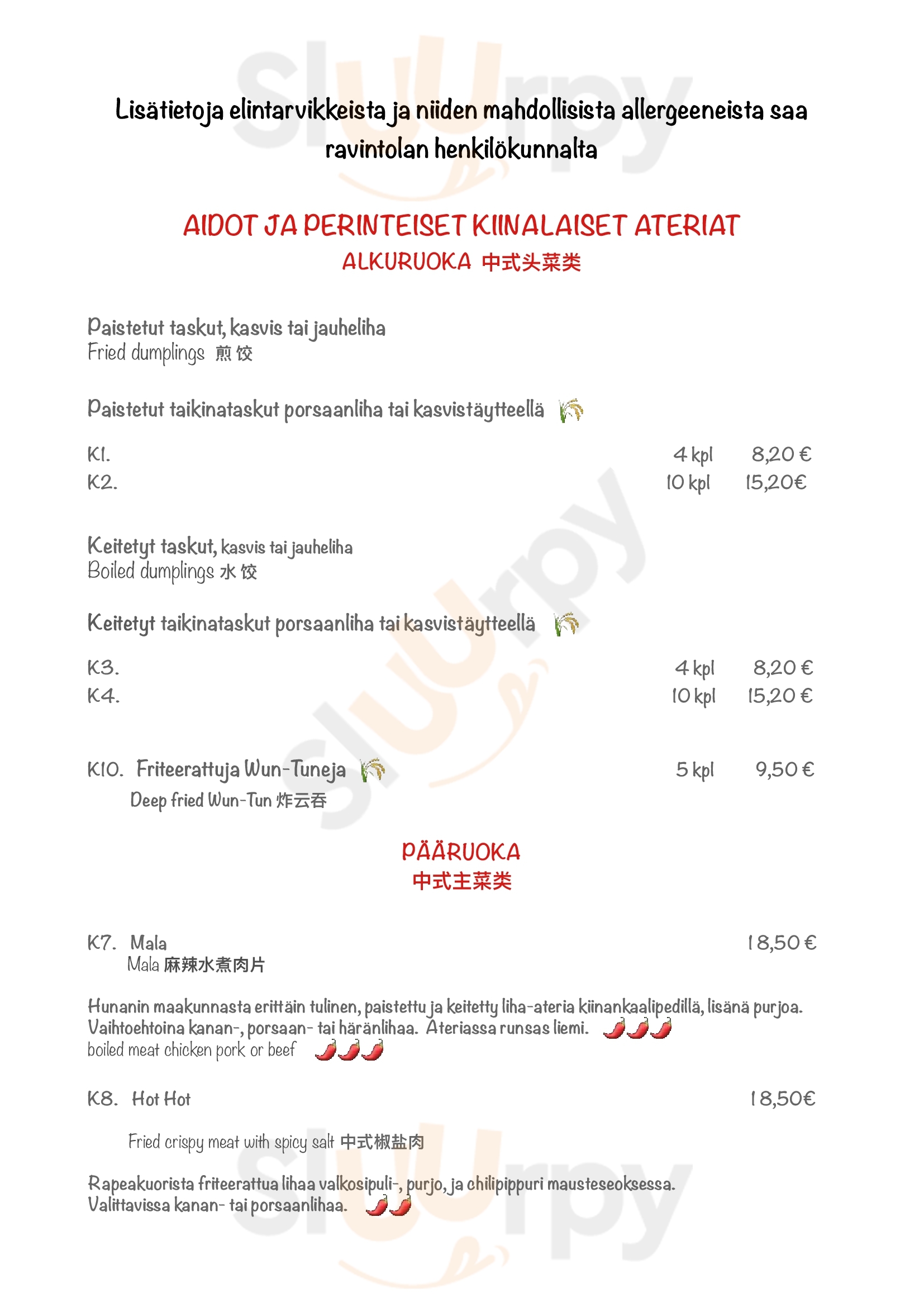 Main Menu - Ravintola Mr. Lau