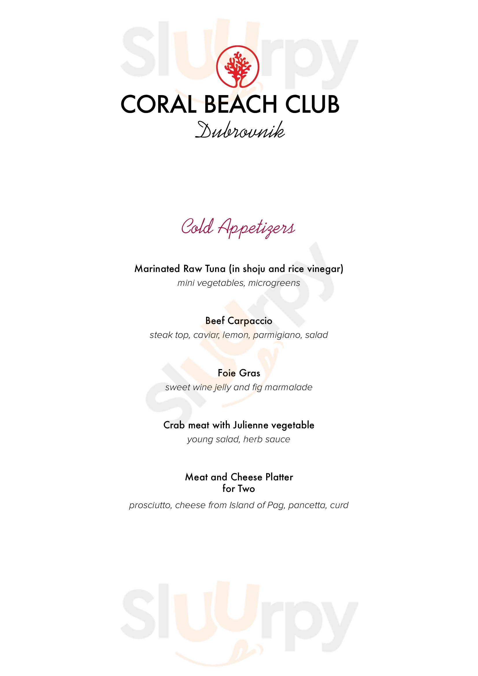 Coral Beach Club Dubrovnik Menu - 1