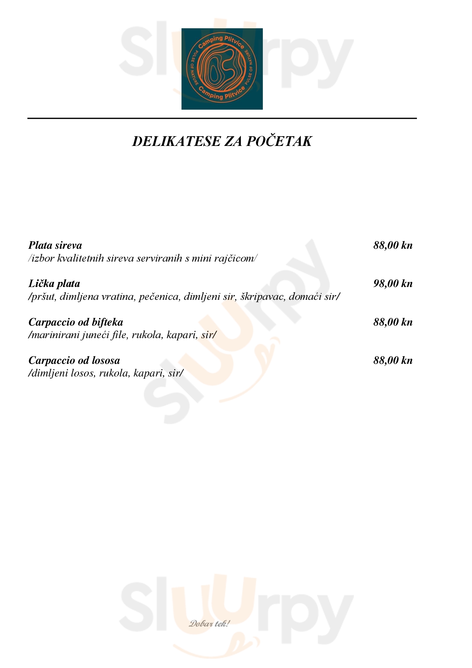 Restaurant Plitvice Smoljanac Menu - 1