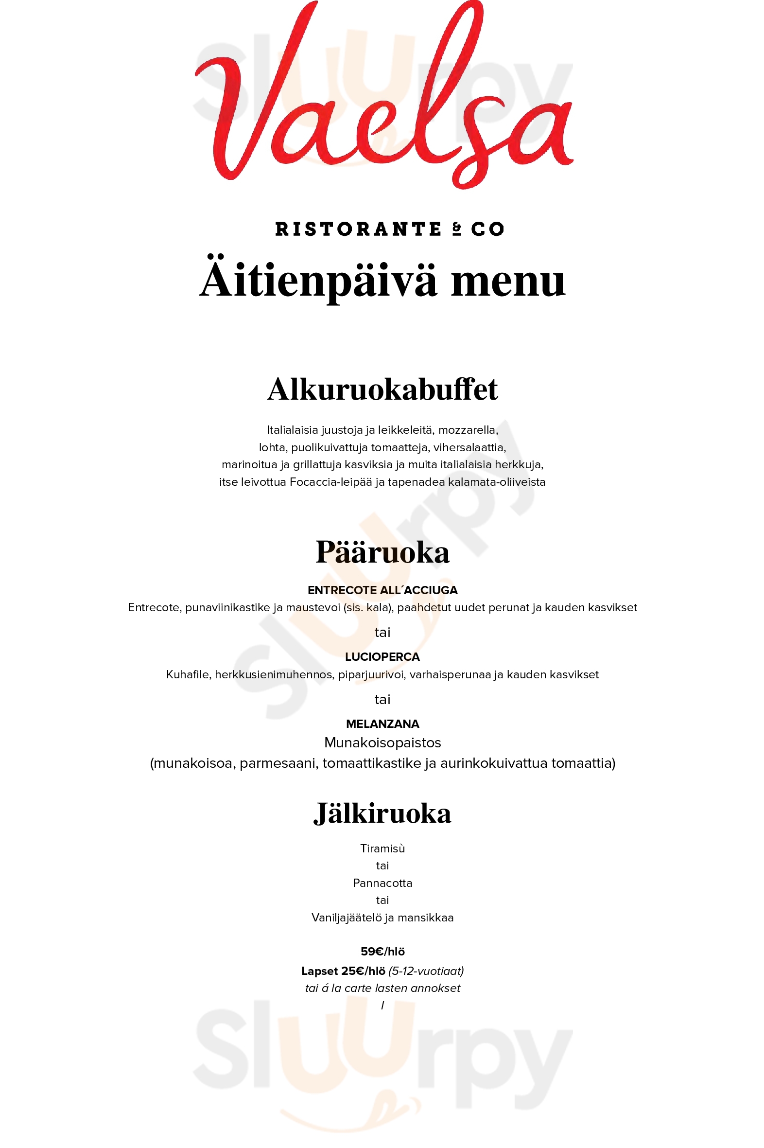 Vaelsa Ristorante E Pizzeria Taverna Helsinki Menu - 1