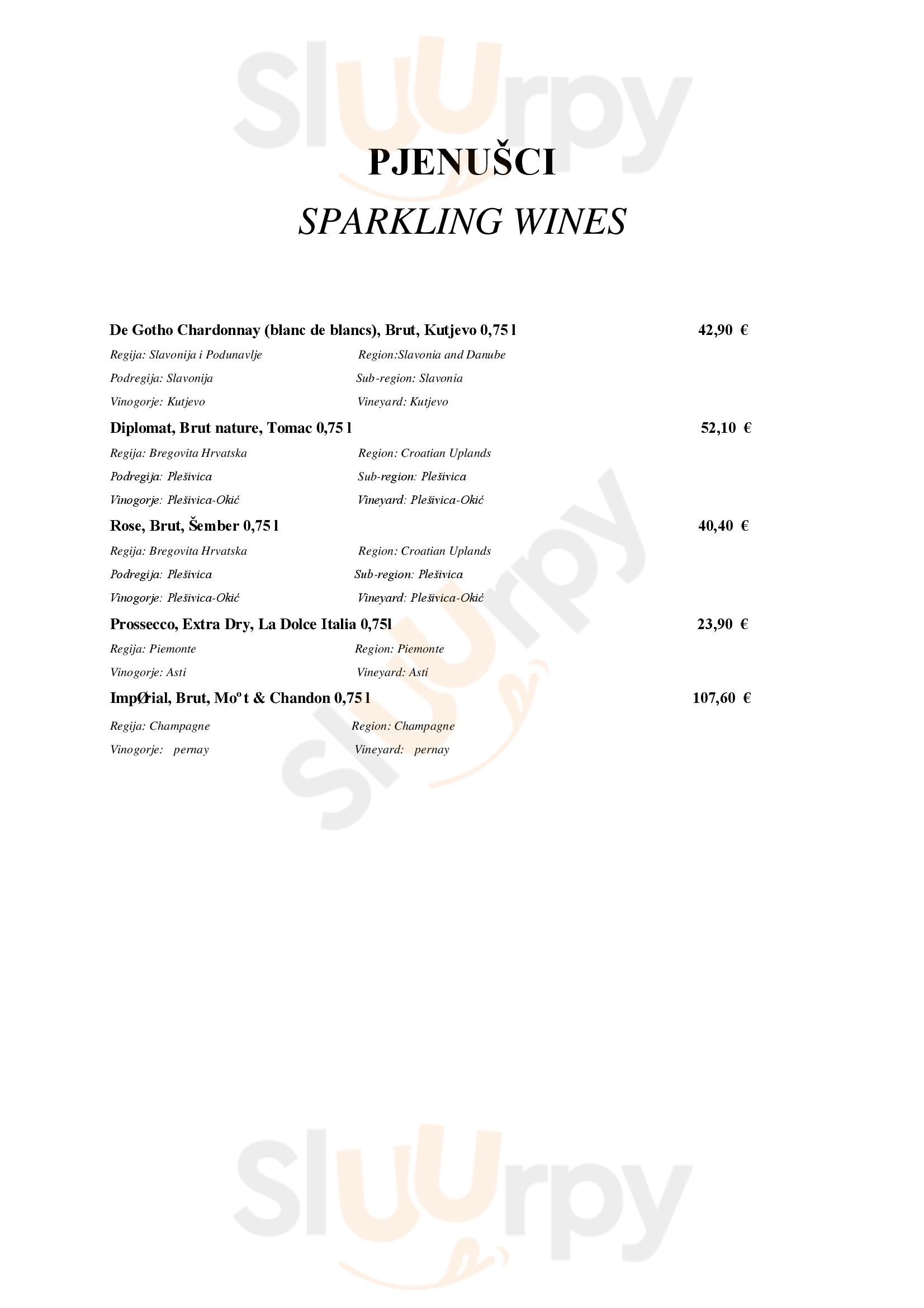 Stafa's Zagreb Menu - 1
