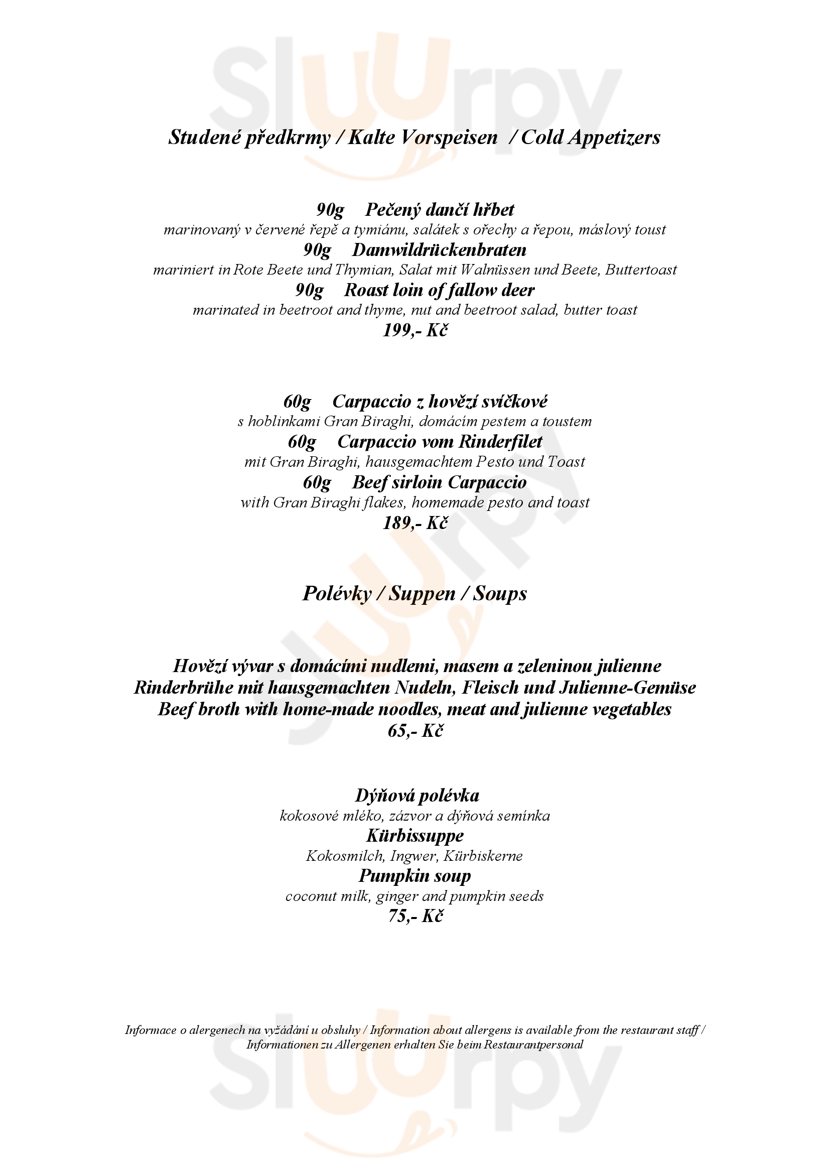 Restaurace Penzion Za Vodou Dvůr Králové nad Labem Menu - 1