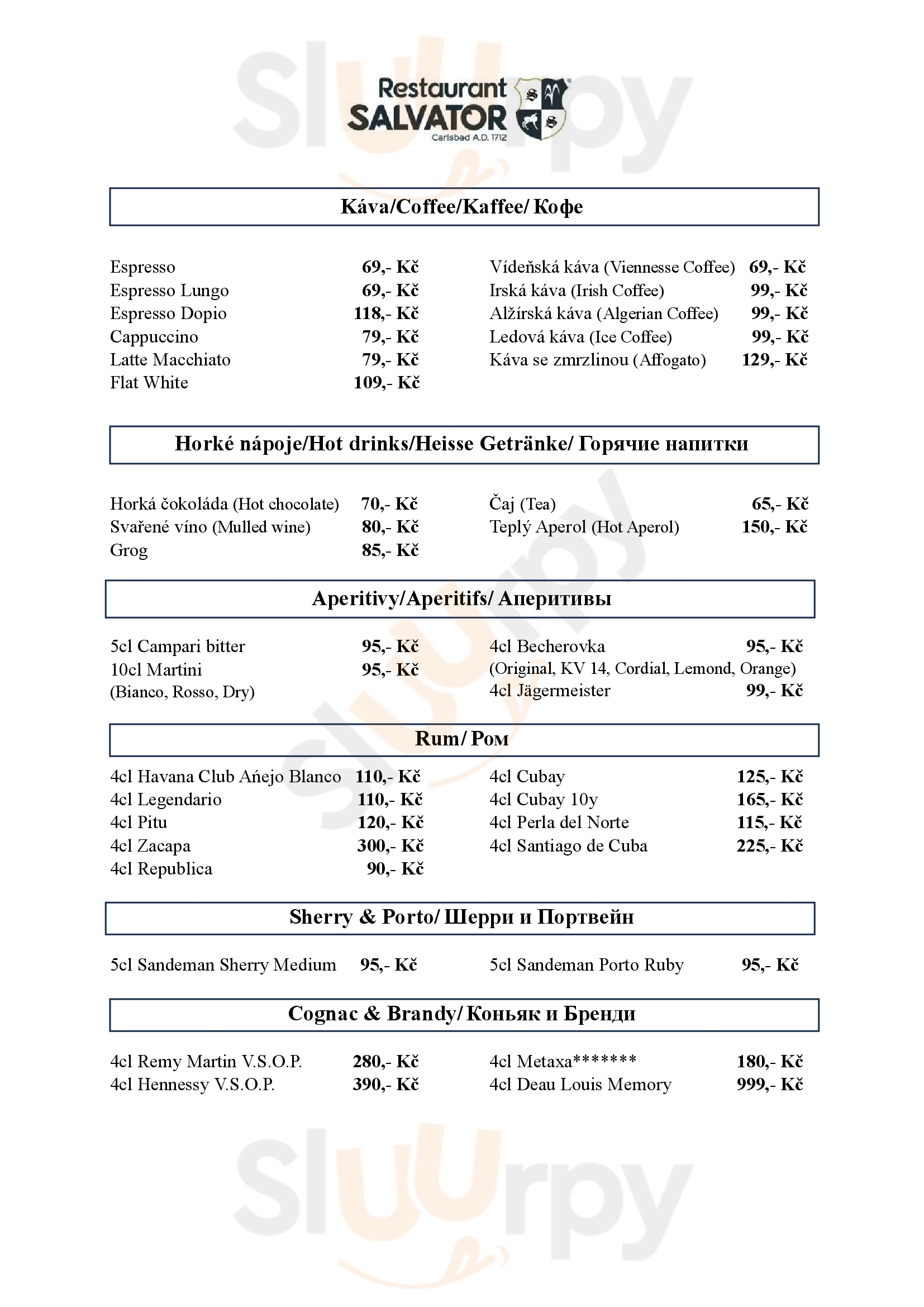 Hotel Salvator Restuarant Karlovy Vary Menu - 1
