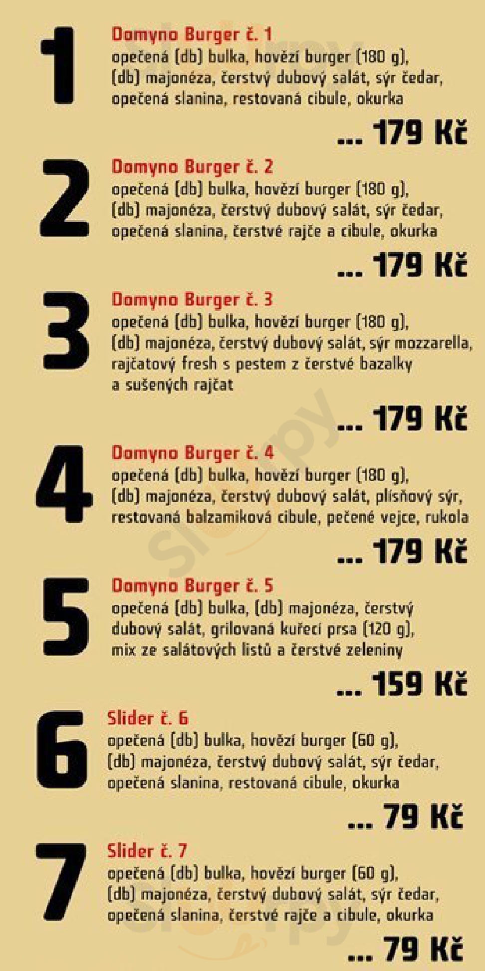 Domyno Burger Bar č.2 Praha Menu - 1