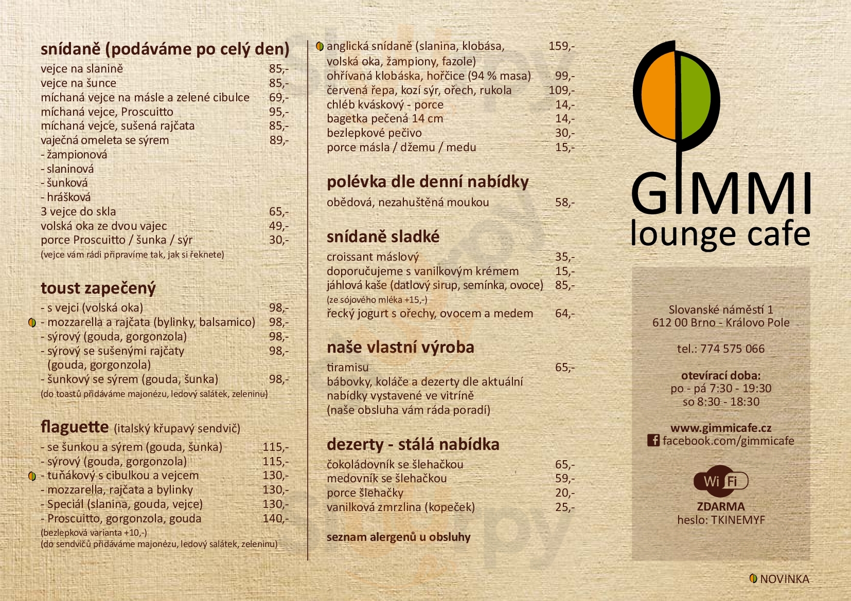 Gimmi Coffee Brno Menu - 1
