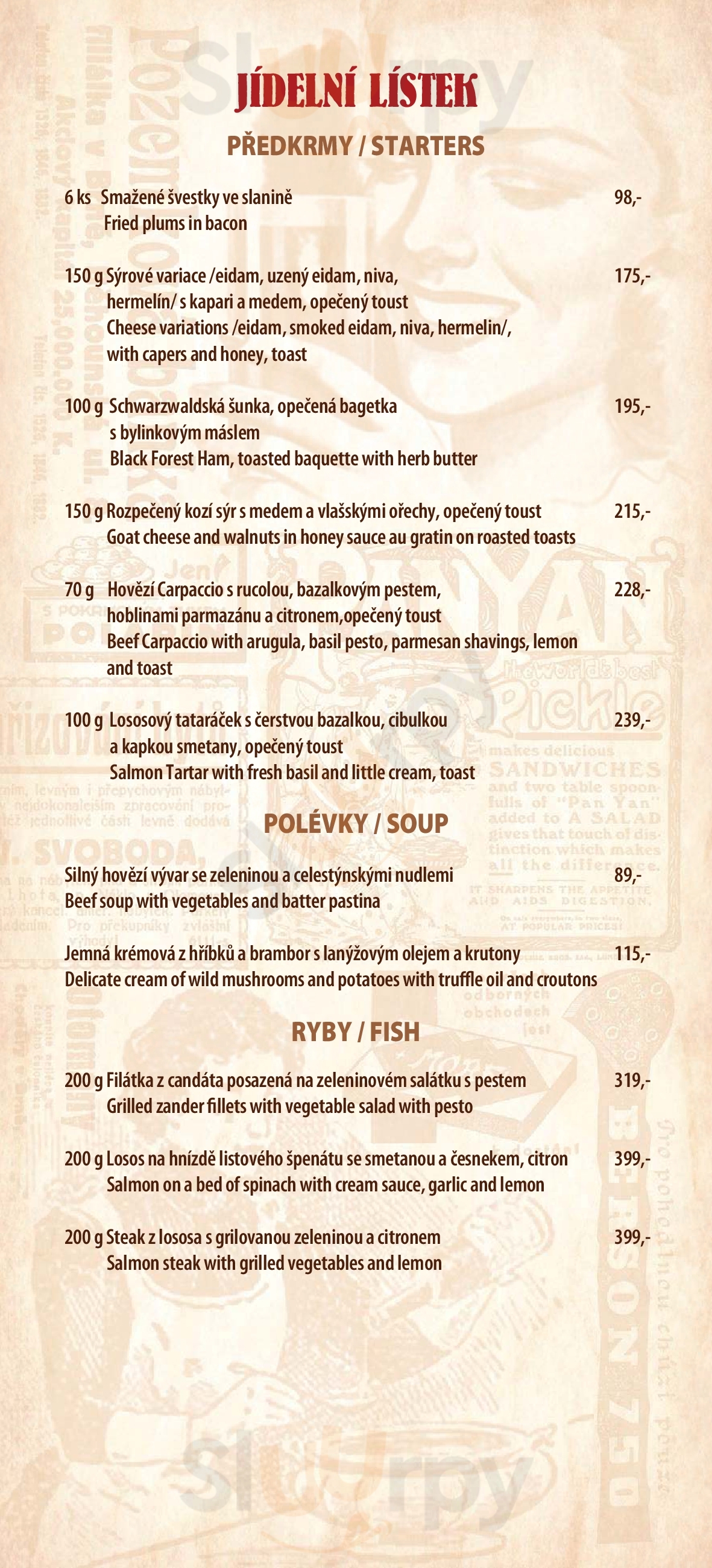 U Karlínského Přístavu Praha Menu - 1