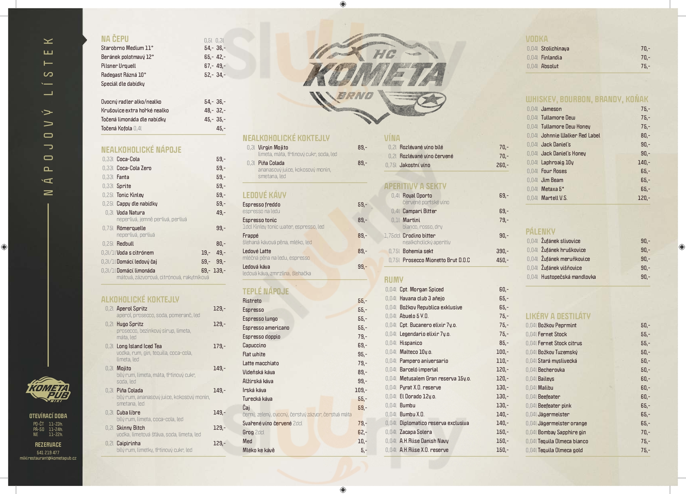 Kometa Pub Arena Brno Menu - 1