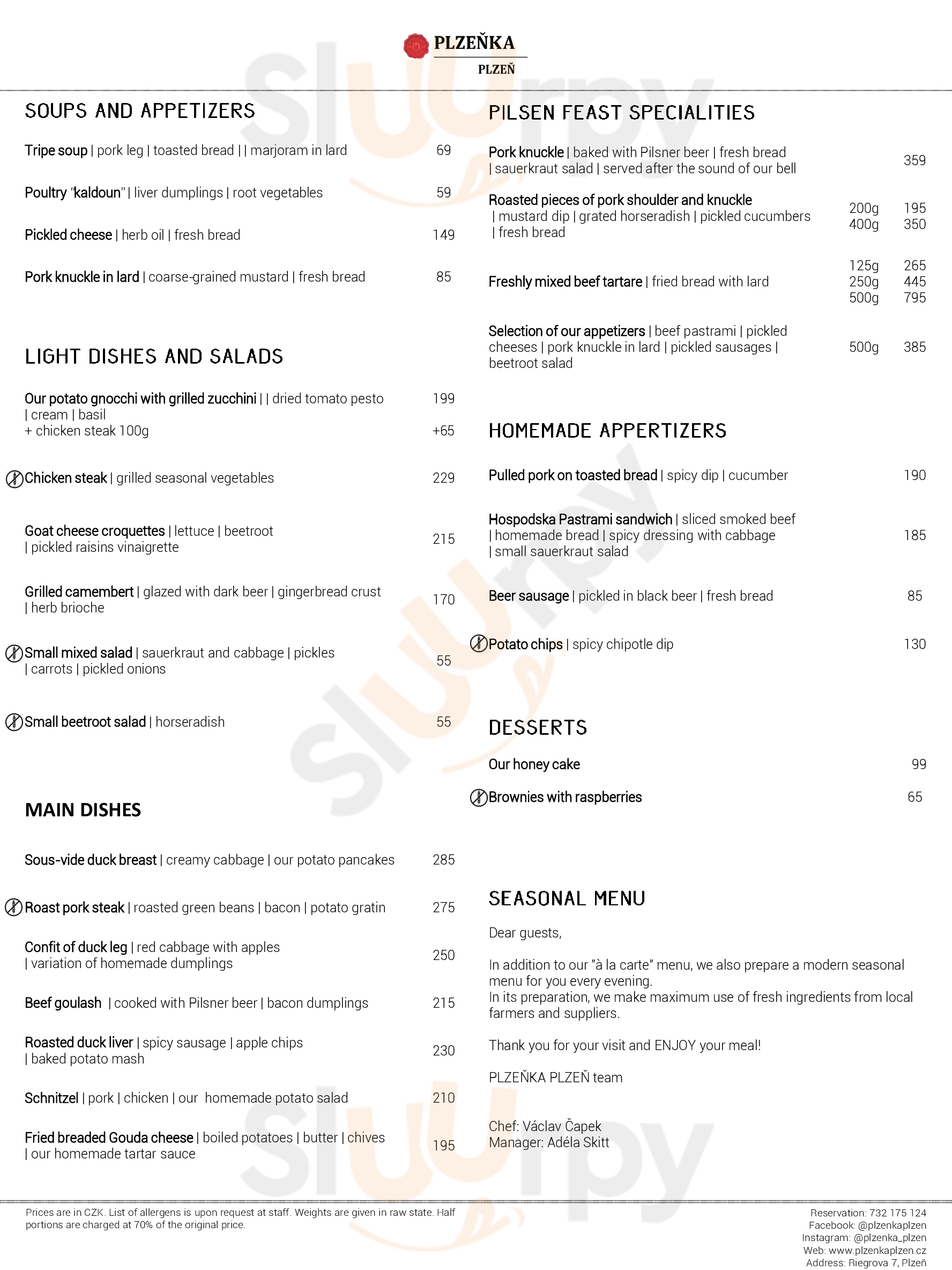 Plzeňka Plzeň Plzeň Menu - 1