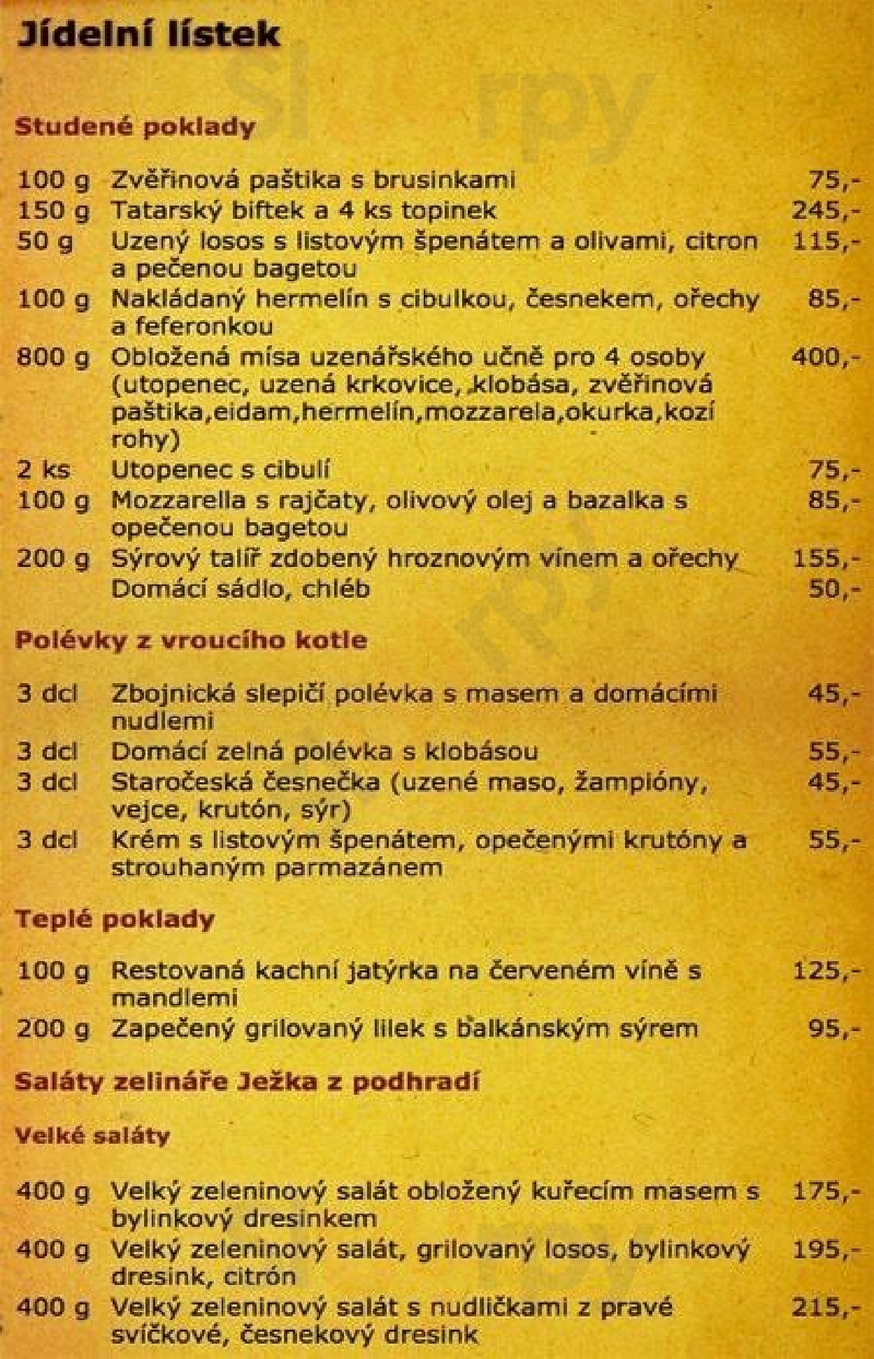 Restaurace U Sádlů Praha Menu - 1