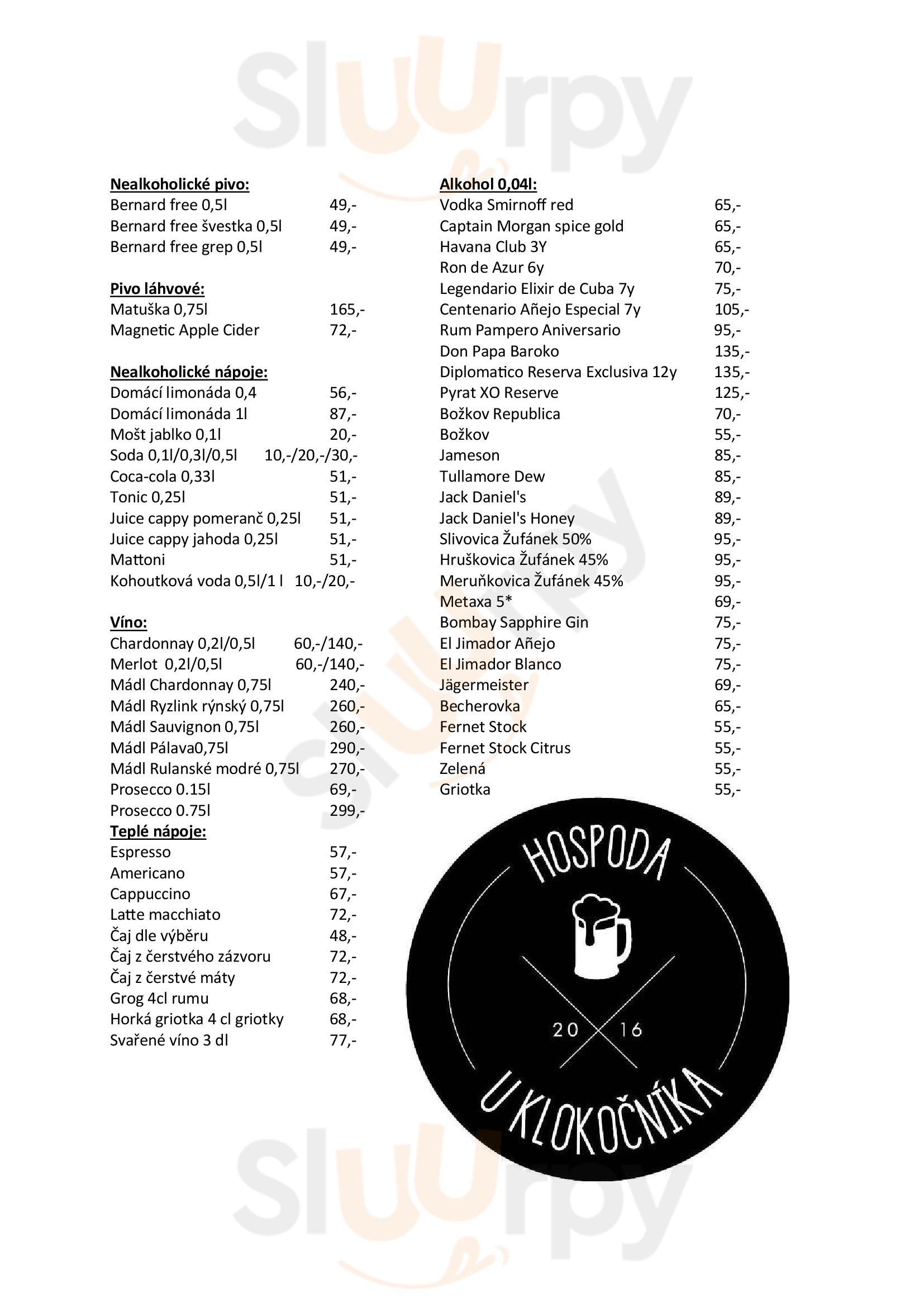 Restaurace U Klokočníka Praha Menu - 1