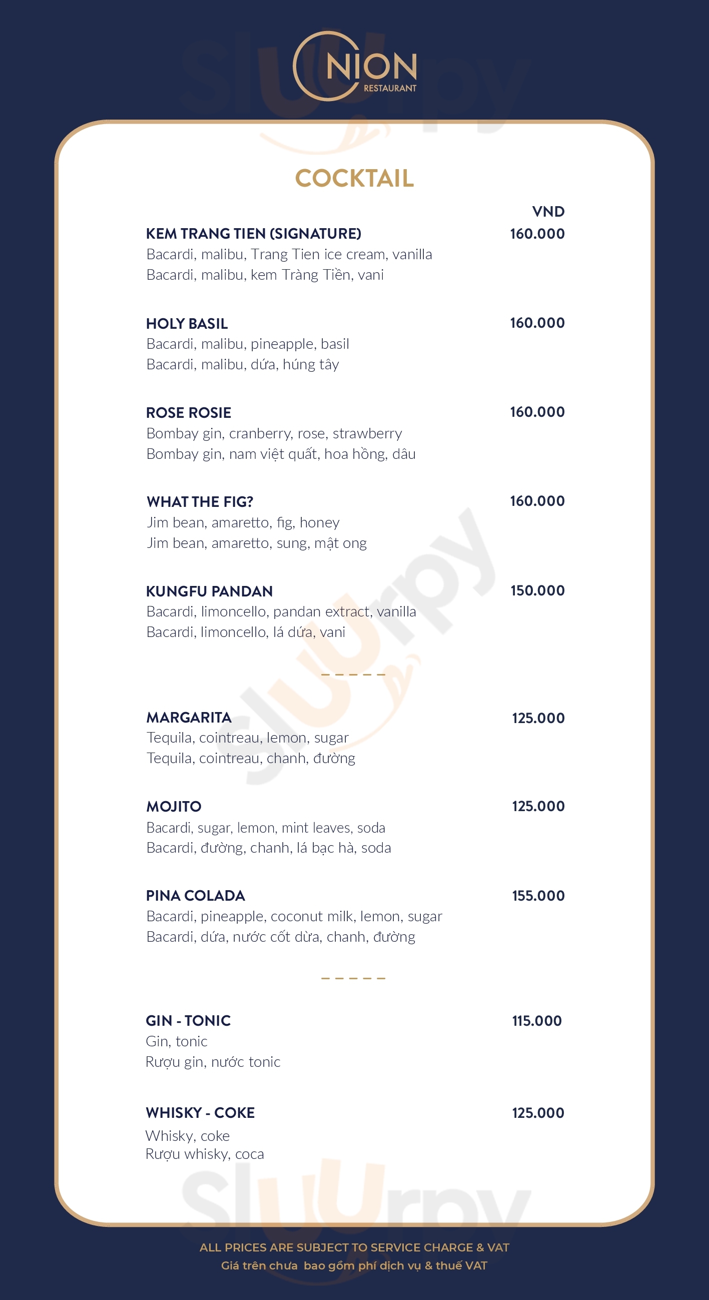 Main Menu - O Nion Restaurant