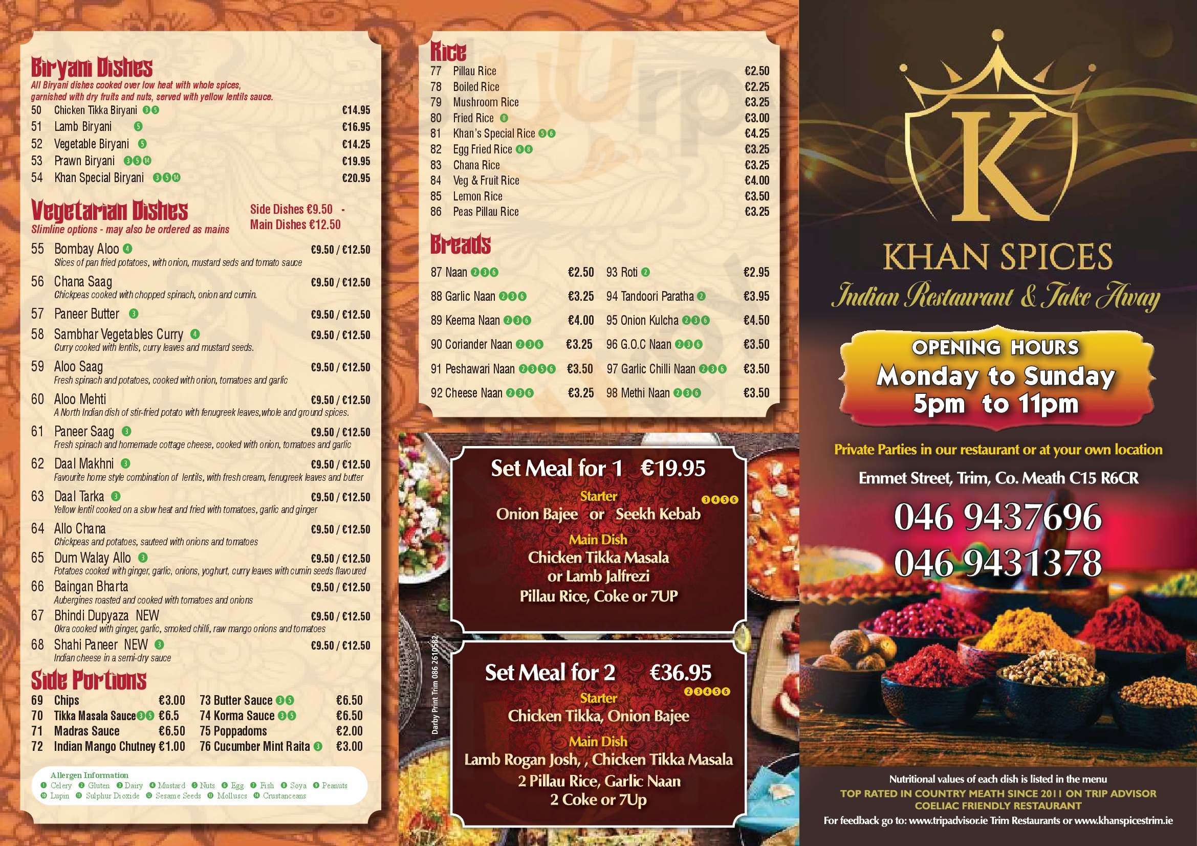 Khan Spices Indian Restaurant Trim Menu - 1