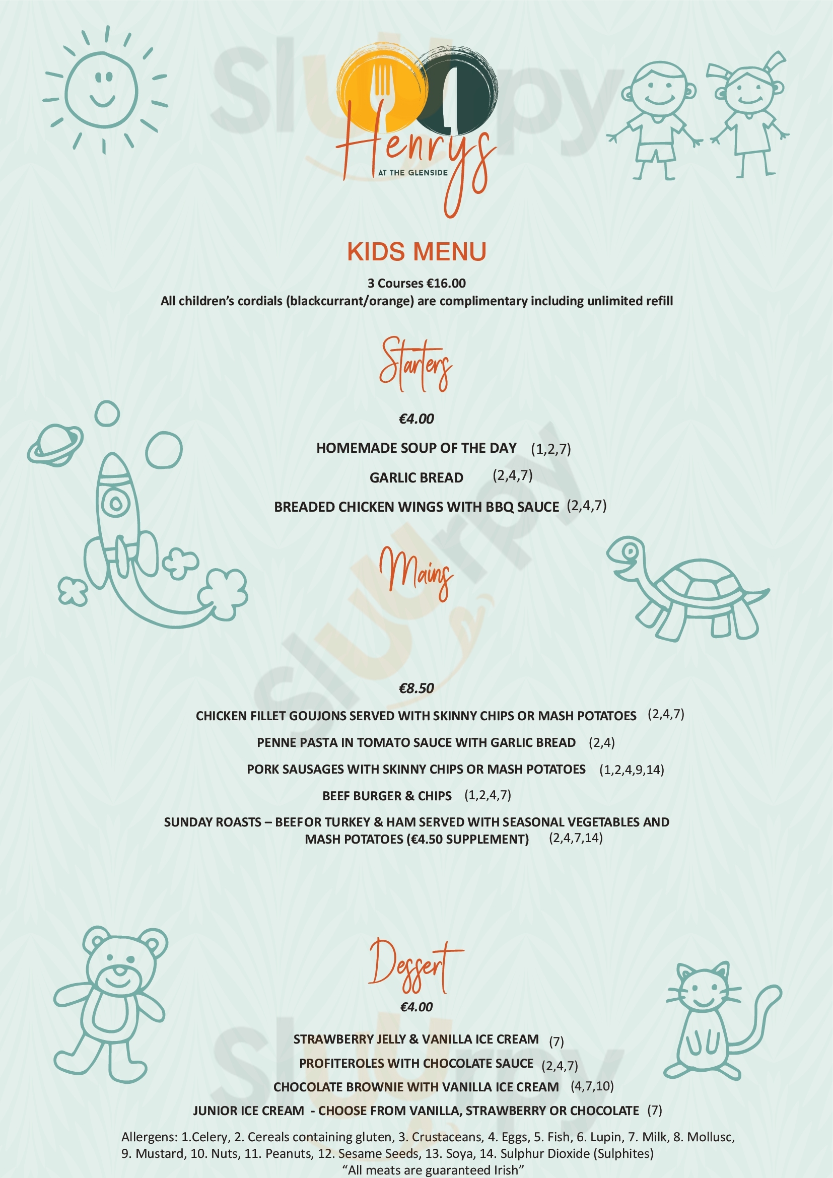 Henry's At The Glenside Drogheda Menu - 1