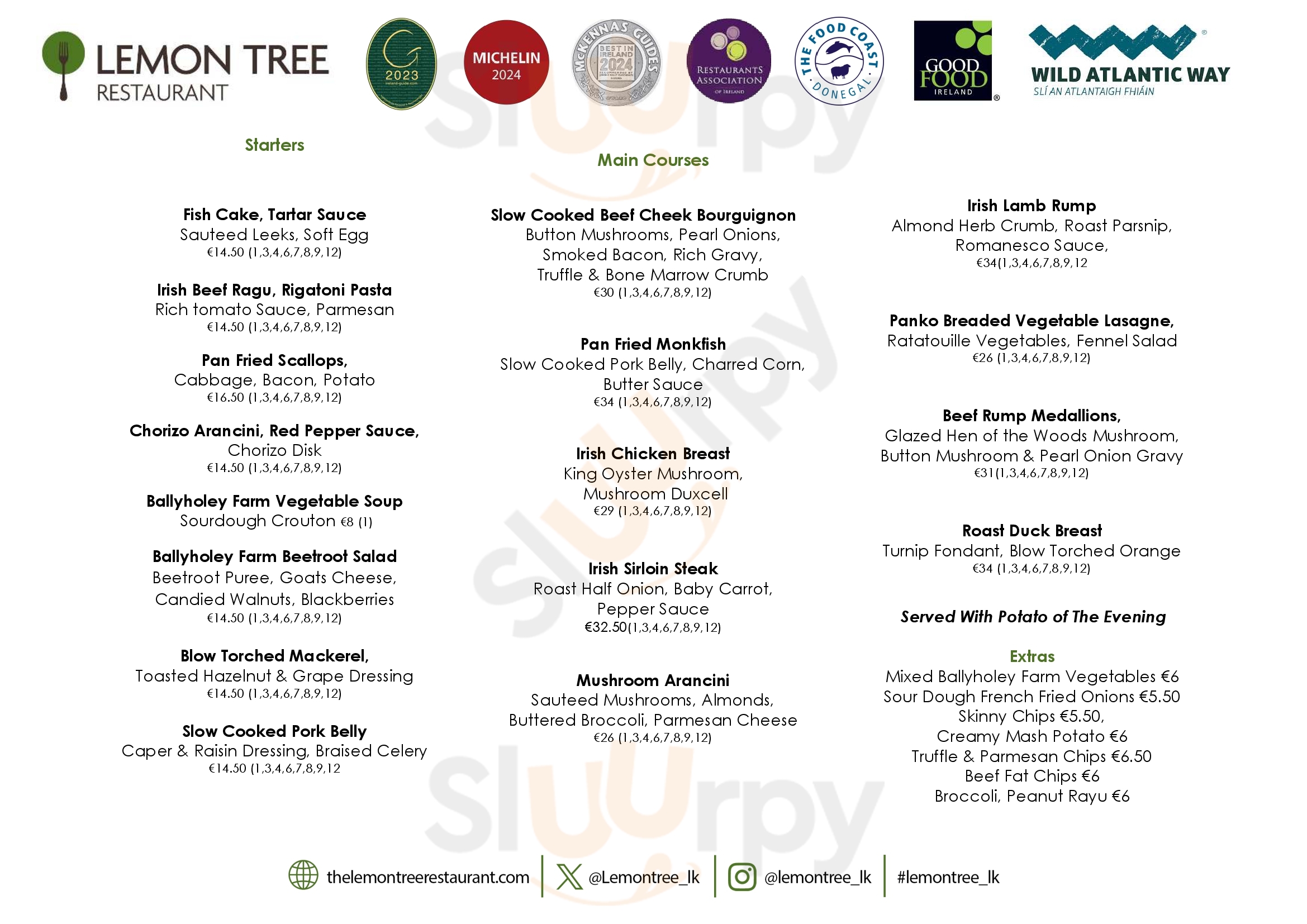 The Lemon Tree Restaurant Letterkenny Dundalk Menu - 1