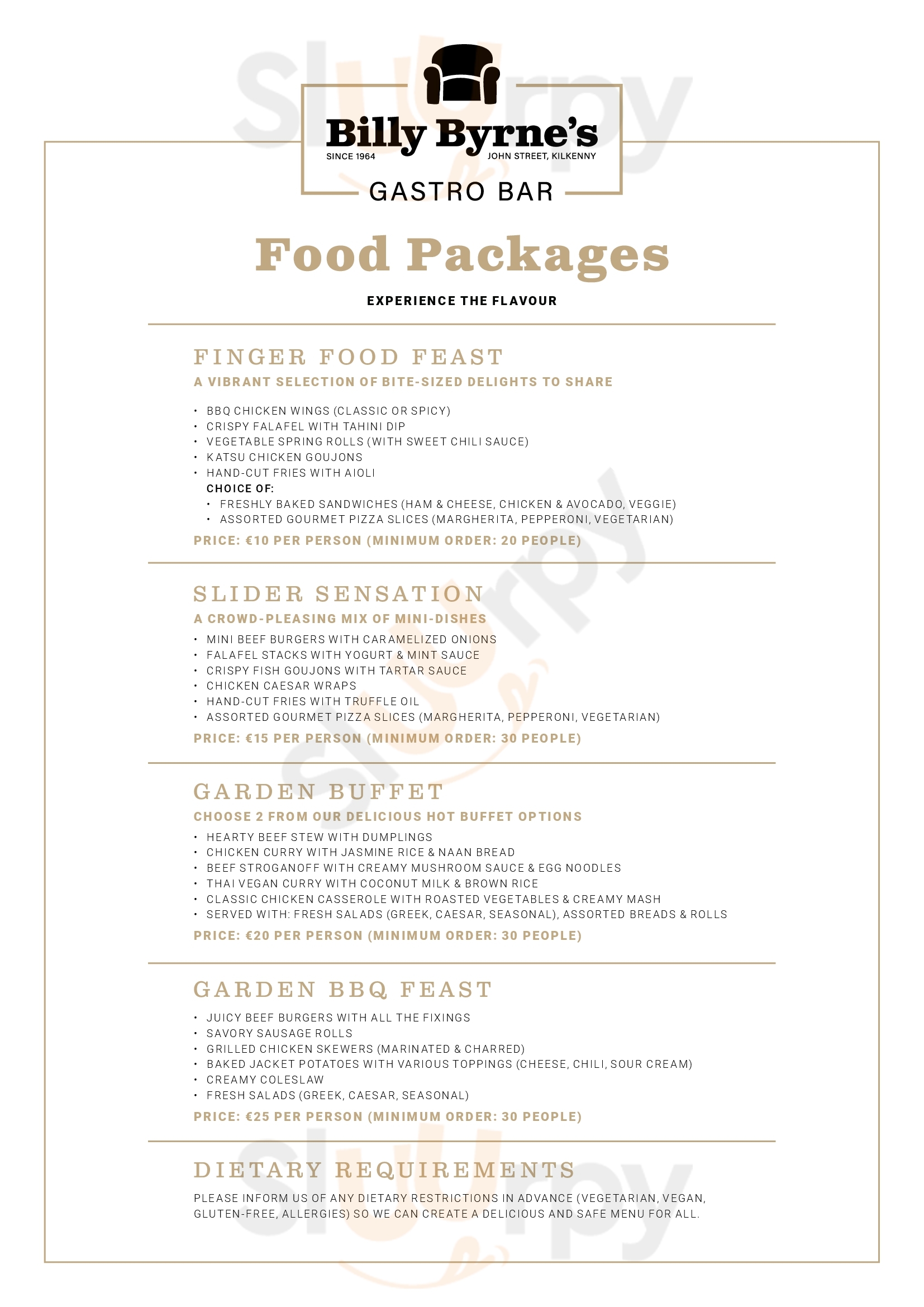 Billy Byrnes Pub Kilkenny Menu - 1