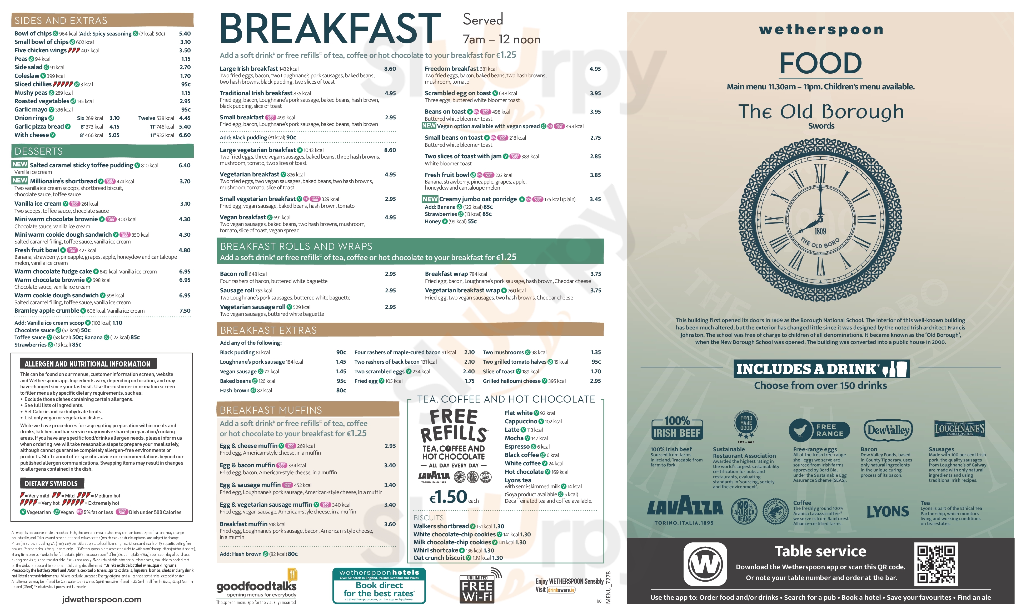 Wetherspoon Swords Menu - 1