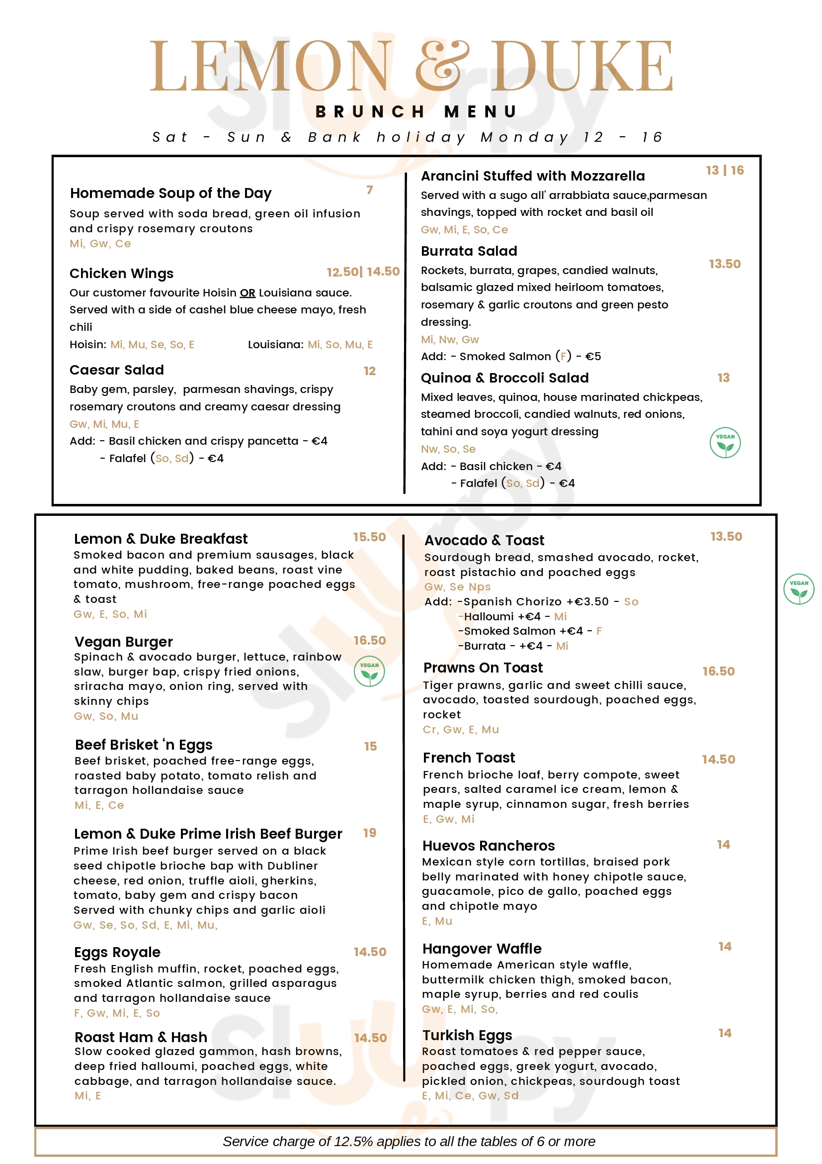 Main Menu - Lemon And Duke Bar