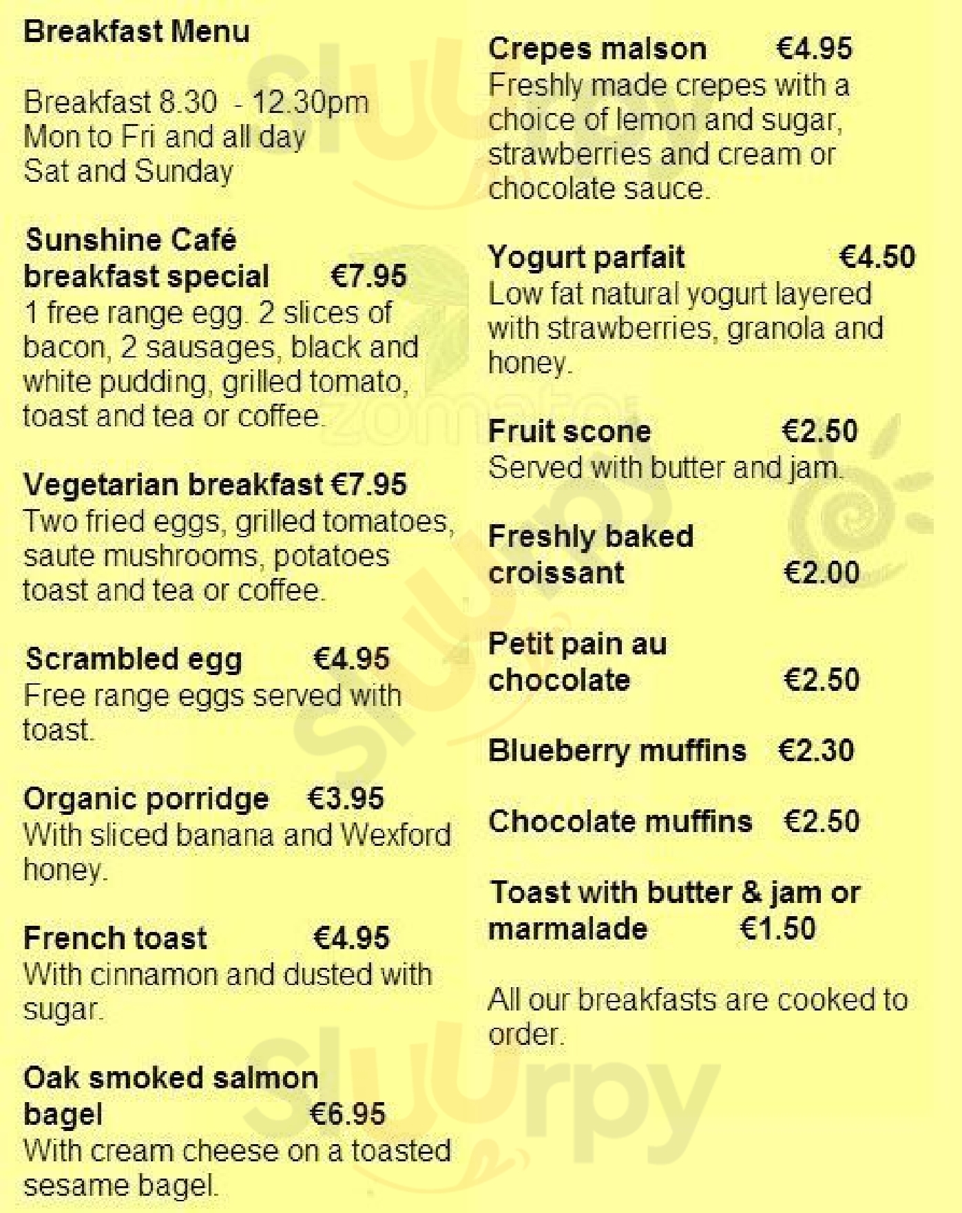 The Sunshine Cafe And Restaurant Dun Laoghaire Menu - 1