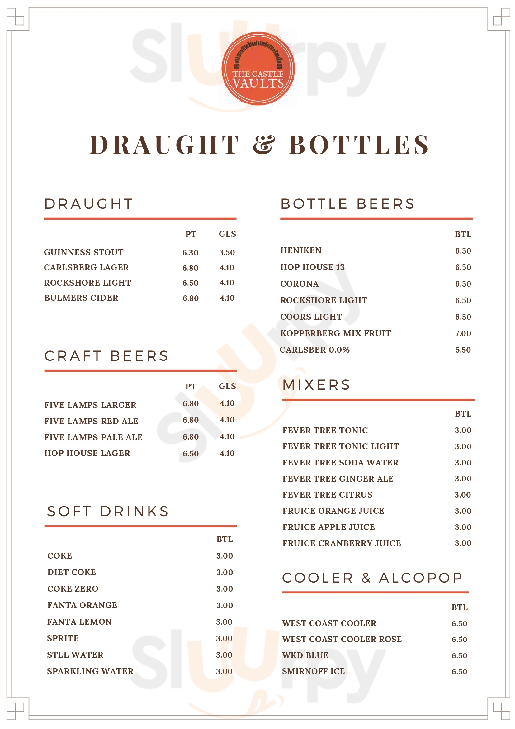 The Castle Vaults Bar And Restaurant Dublin Menu - 1