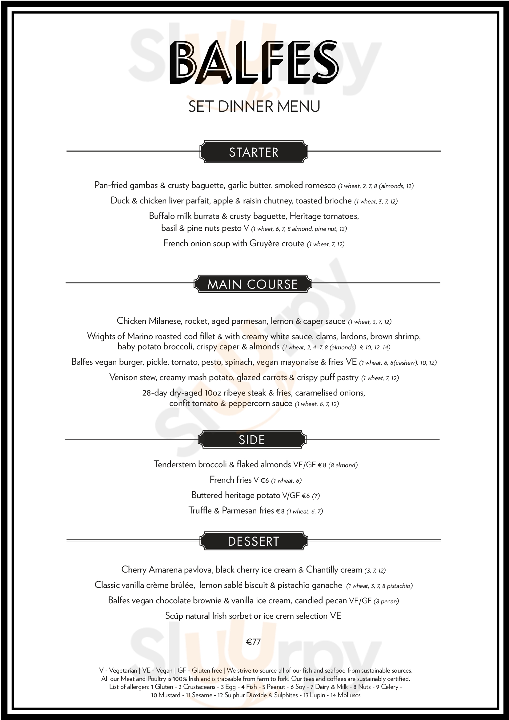 Balfes Dublin Menu - 1