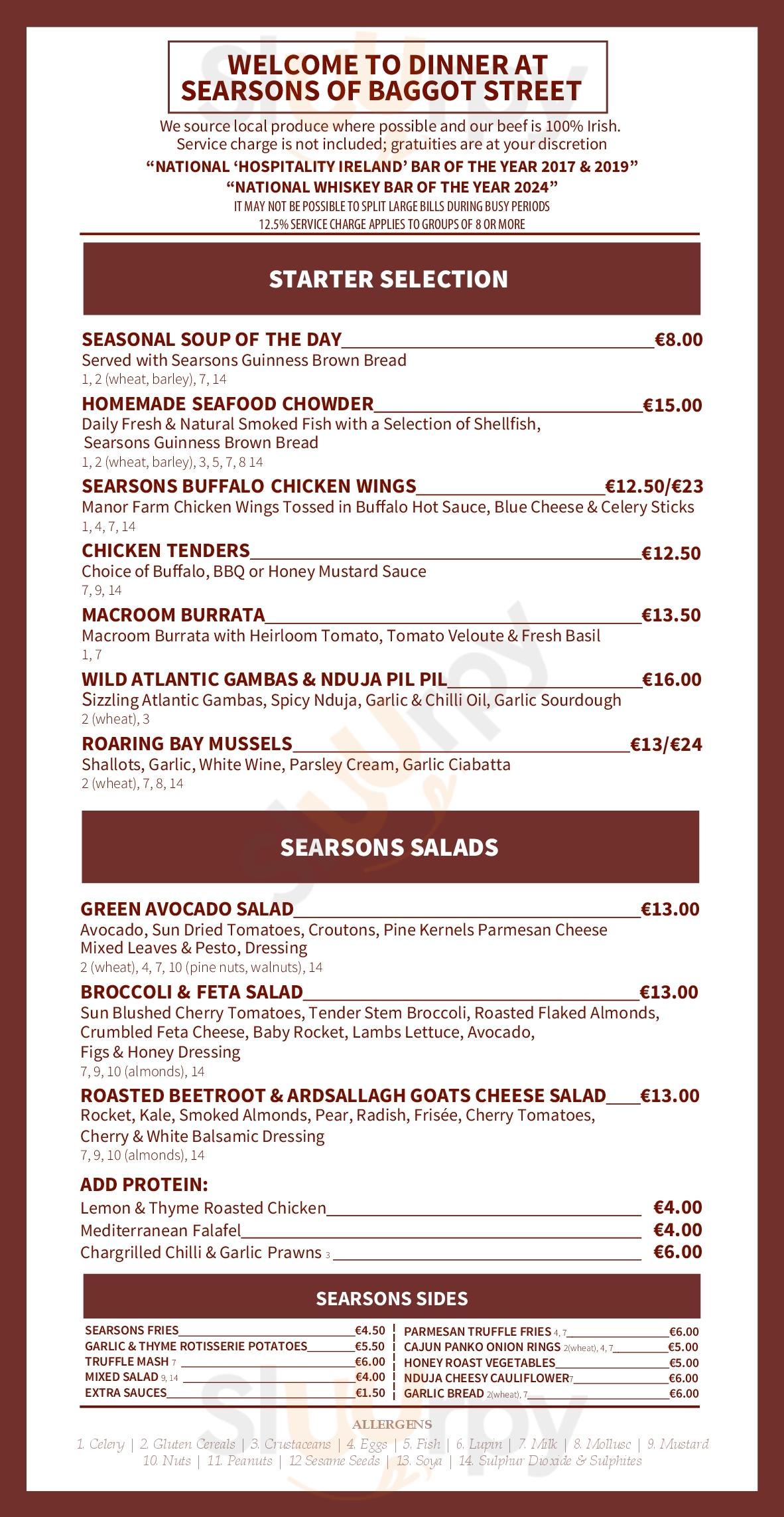 Main Menu - Searsons Of Baggot St.