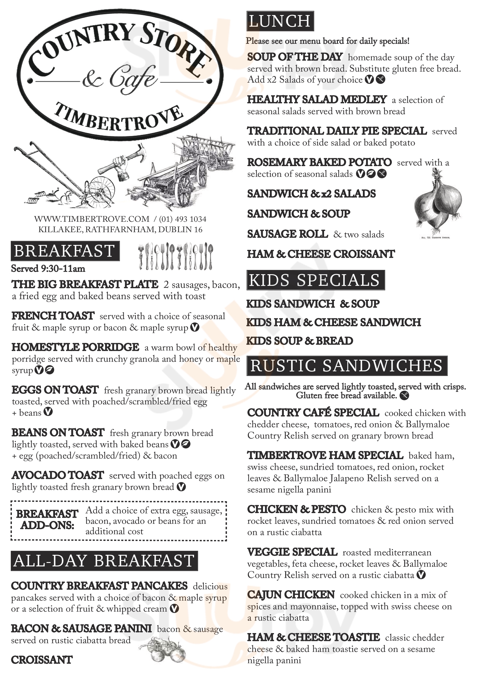 Country Store & Cafe Timbertrove Dublin Menu - 1