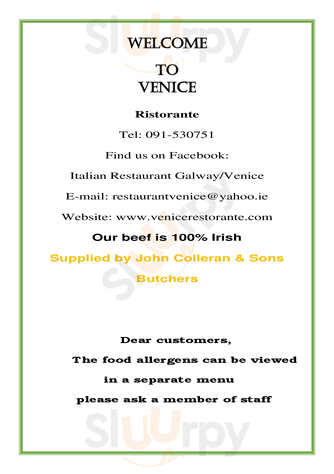 Venice Restaurant Galway Menu - 1