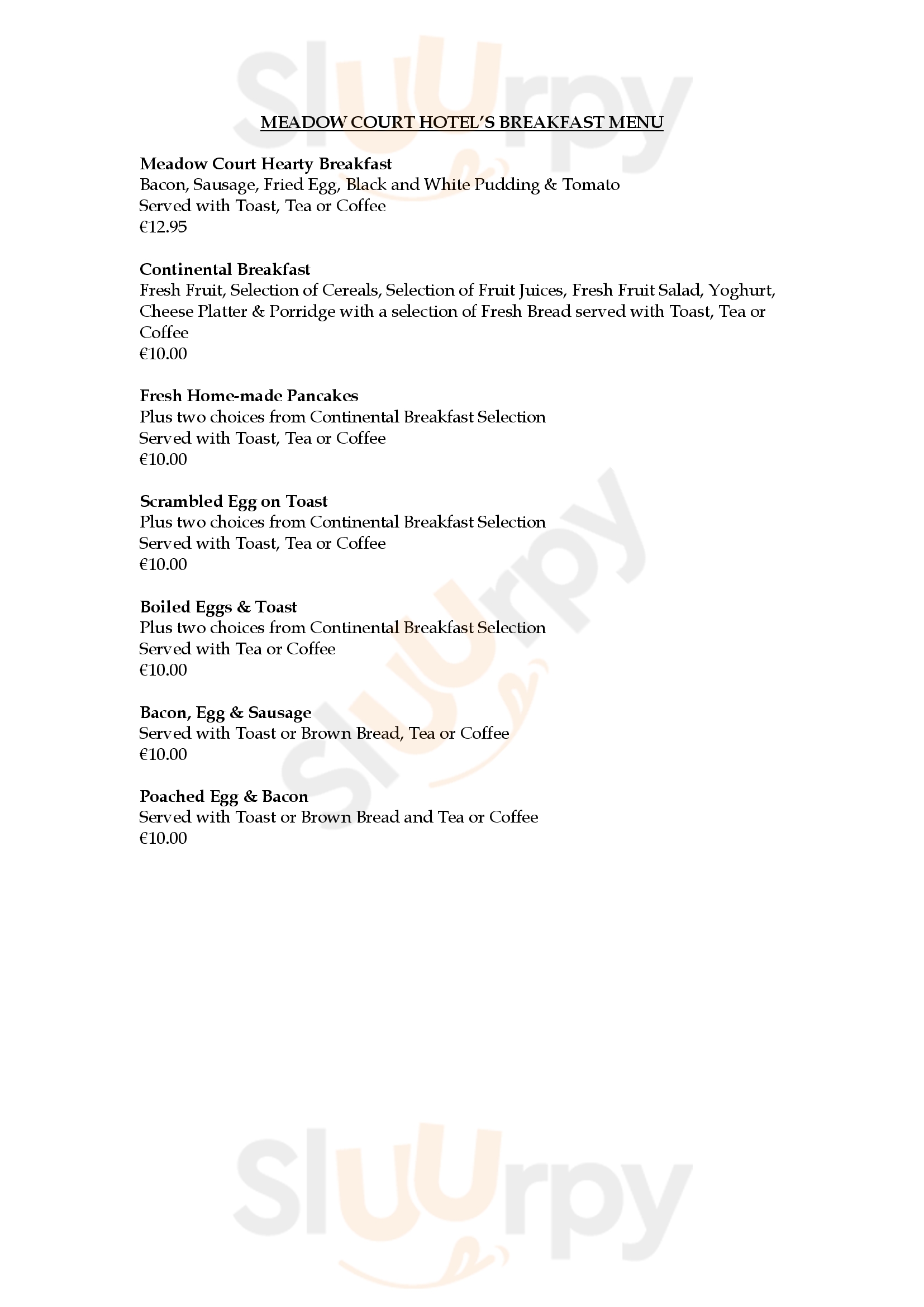 Meadow Court Hotel Restaurant Loughrea Menu - 1