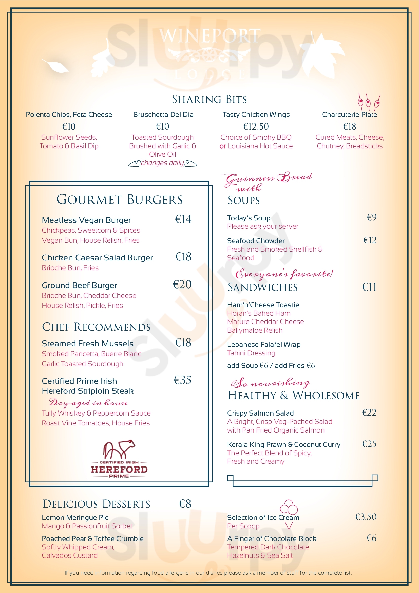 Wineport Lodge Restaurant Athlone Menu - 1