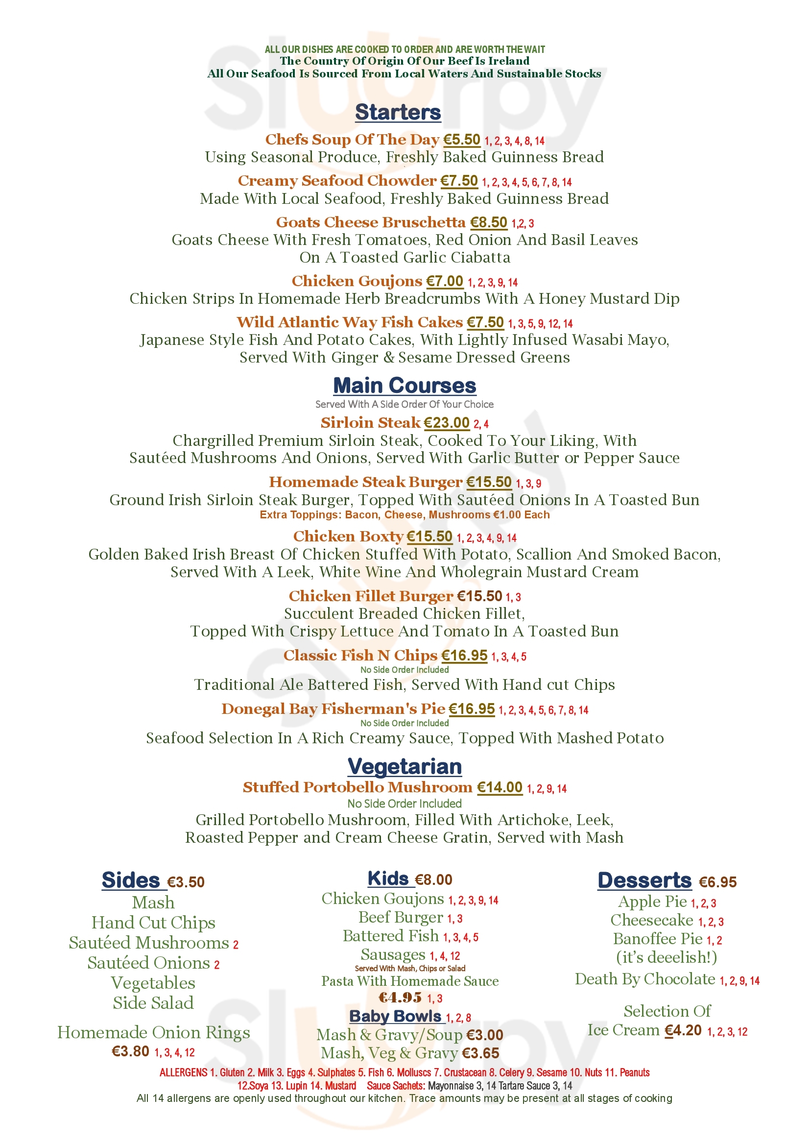 De'cuellars Restaurant Mullaghmore Menu - 1