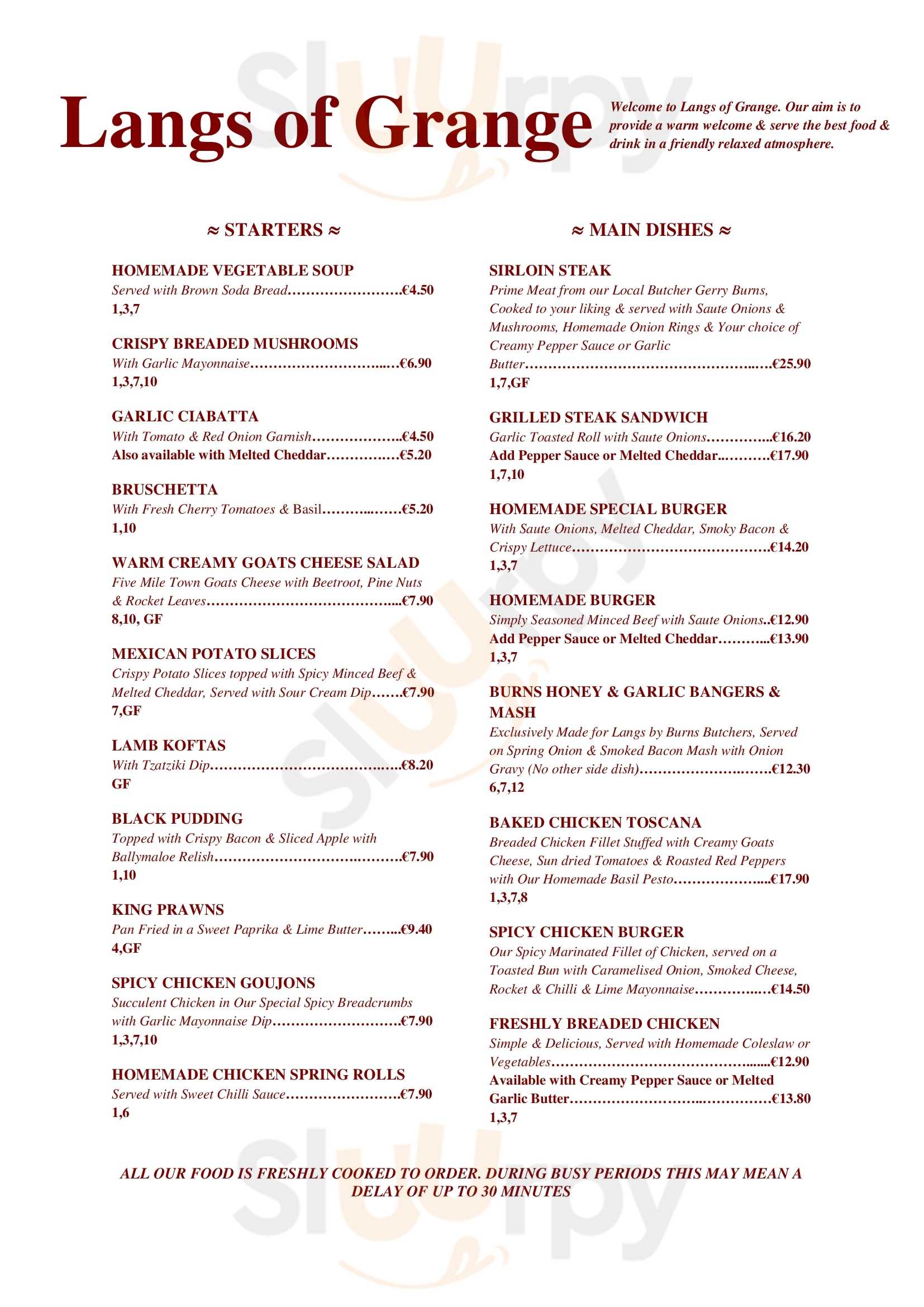 Langs Bar & Restaurant Grange Menu - 1