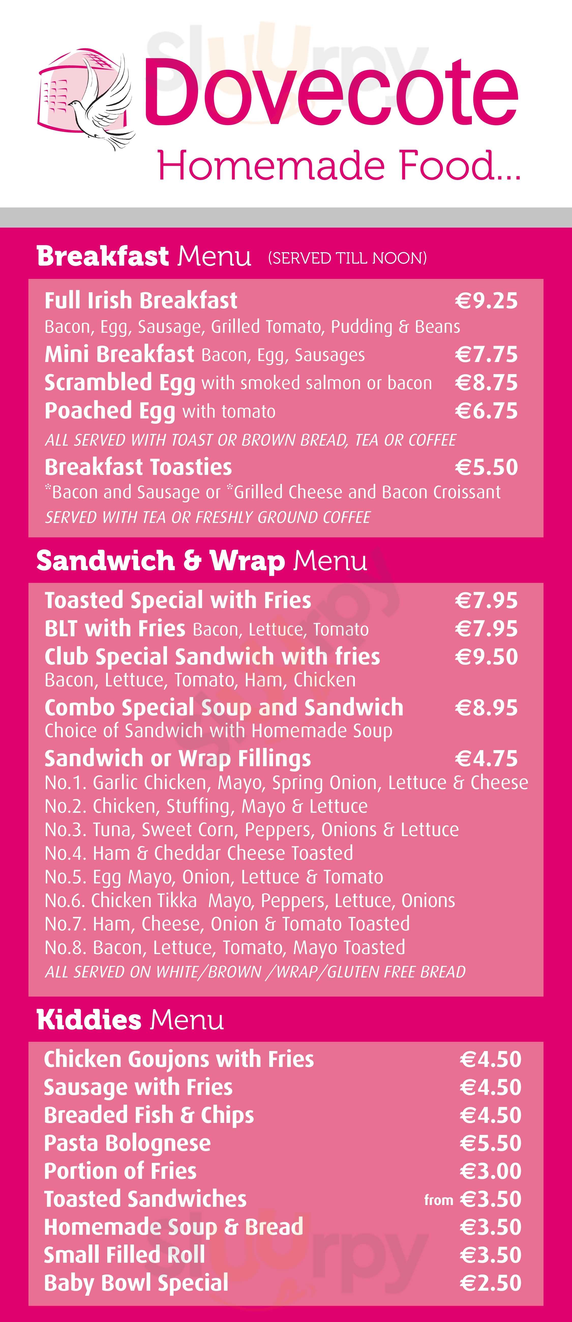 Dove Cote Limerick Menu - 1