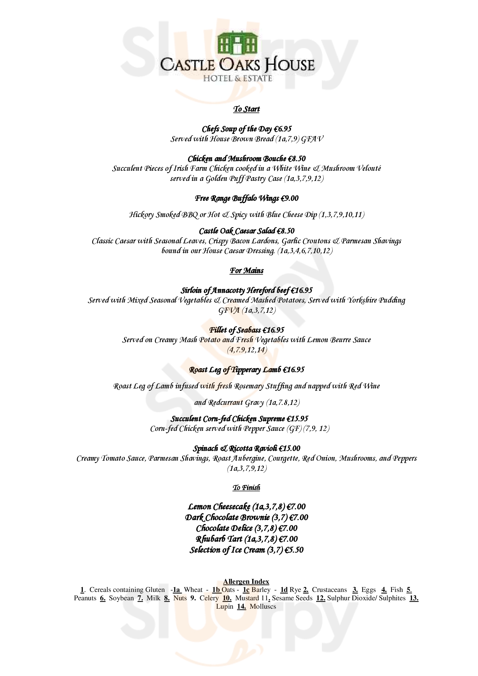 Acorn Restaurant Limerick Menu - 1
