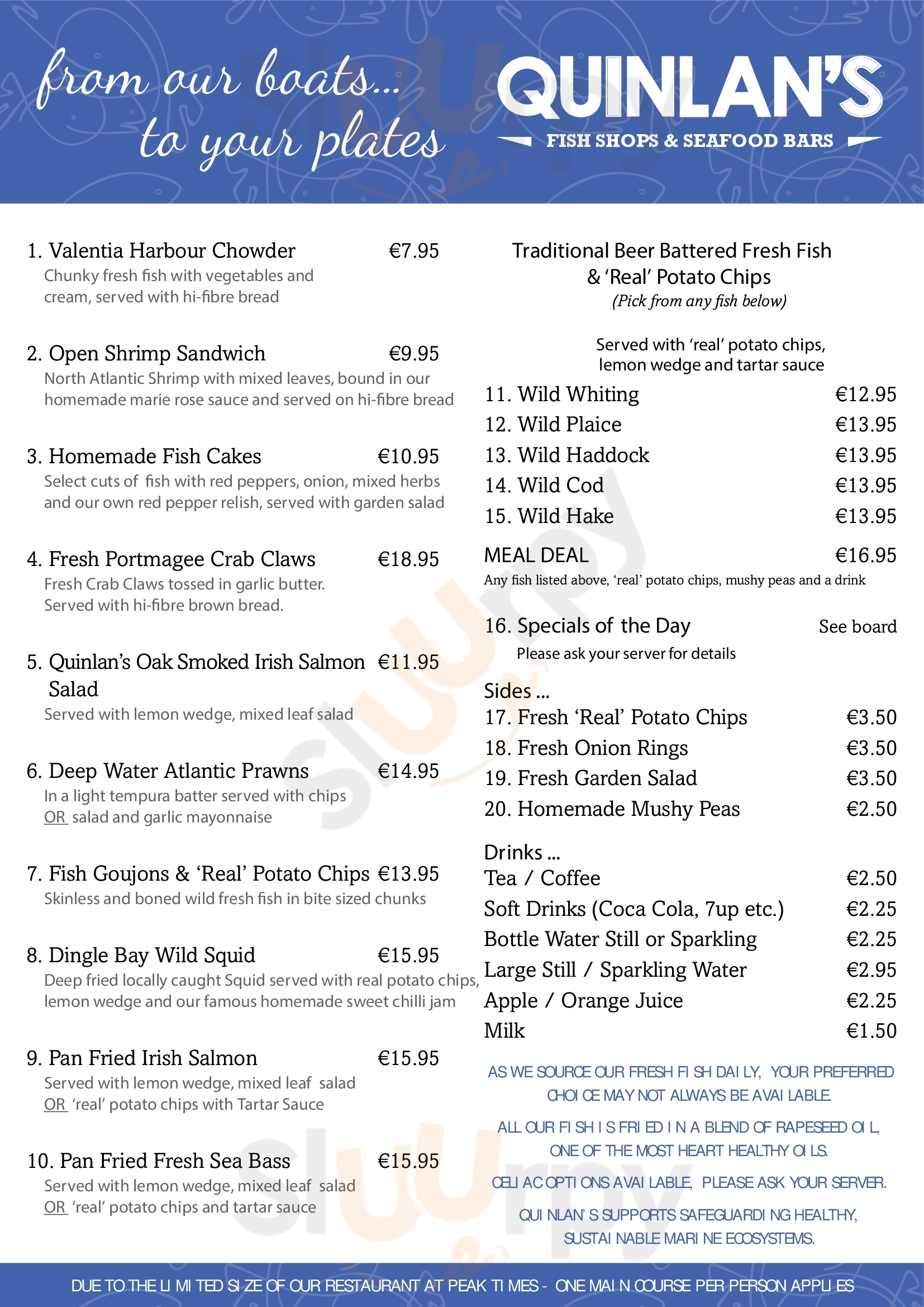 Quinlans Seafood Bar, The Mall Tralee. Tralee Menu - 1