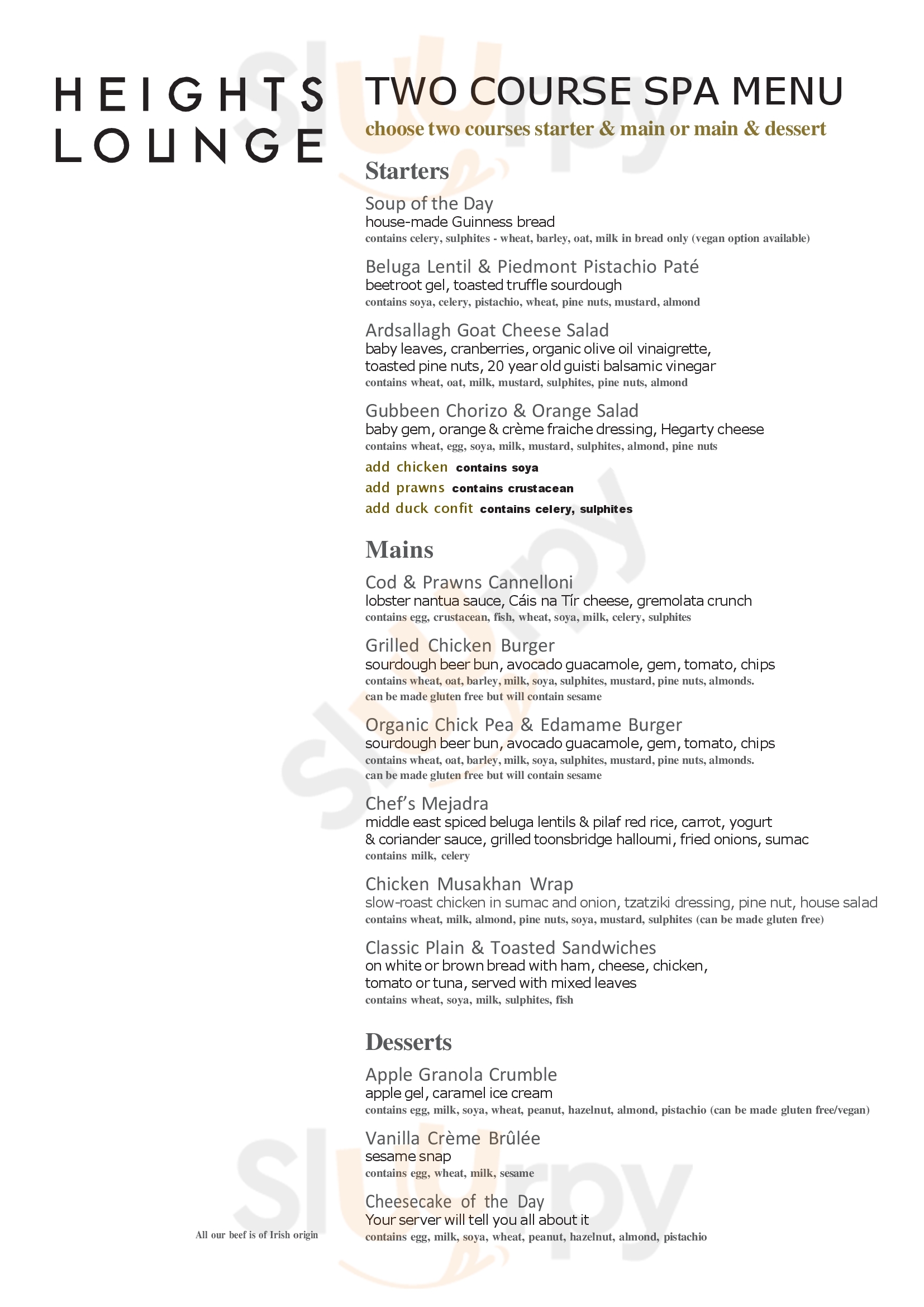 The Heights Lounge And Bar At The Aghadoe Heights Hotel Killarney Menu - 1