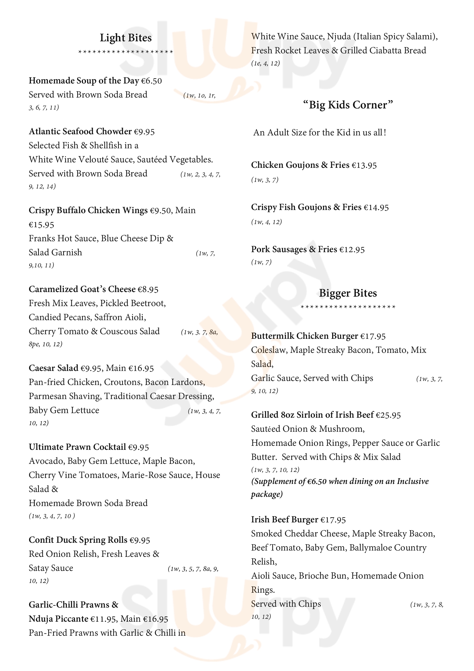 The Bacchus Room Killarney Menu - 1