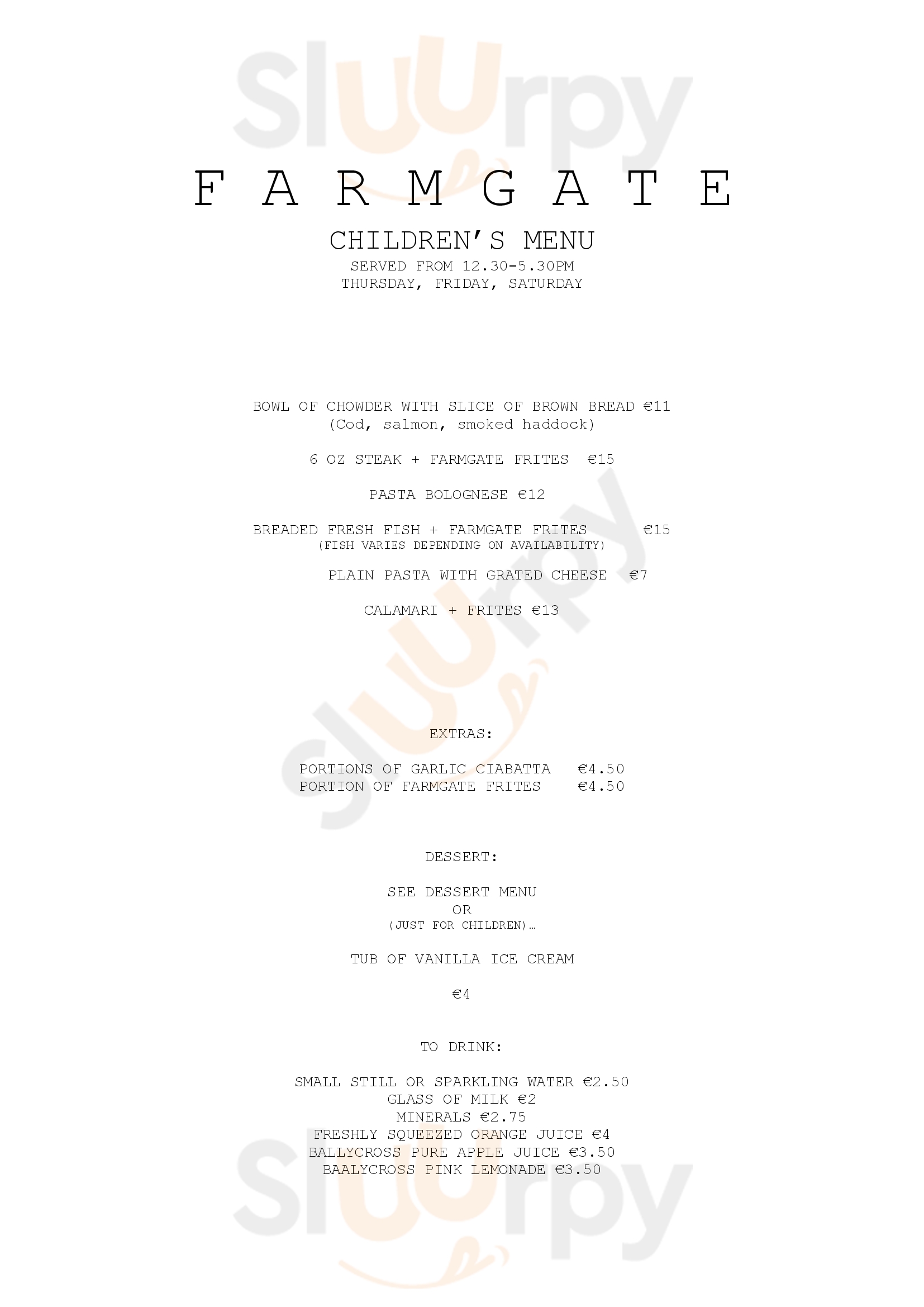 Farmgate Resturant & Country Store Midleton Menu - 1