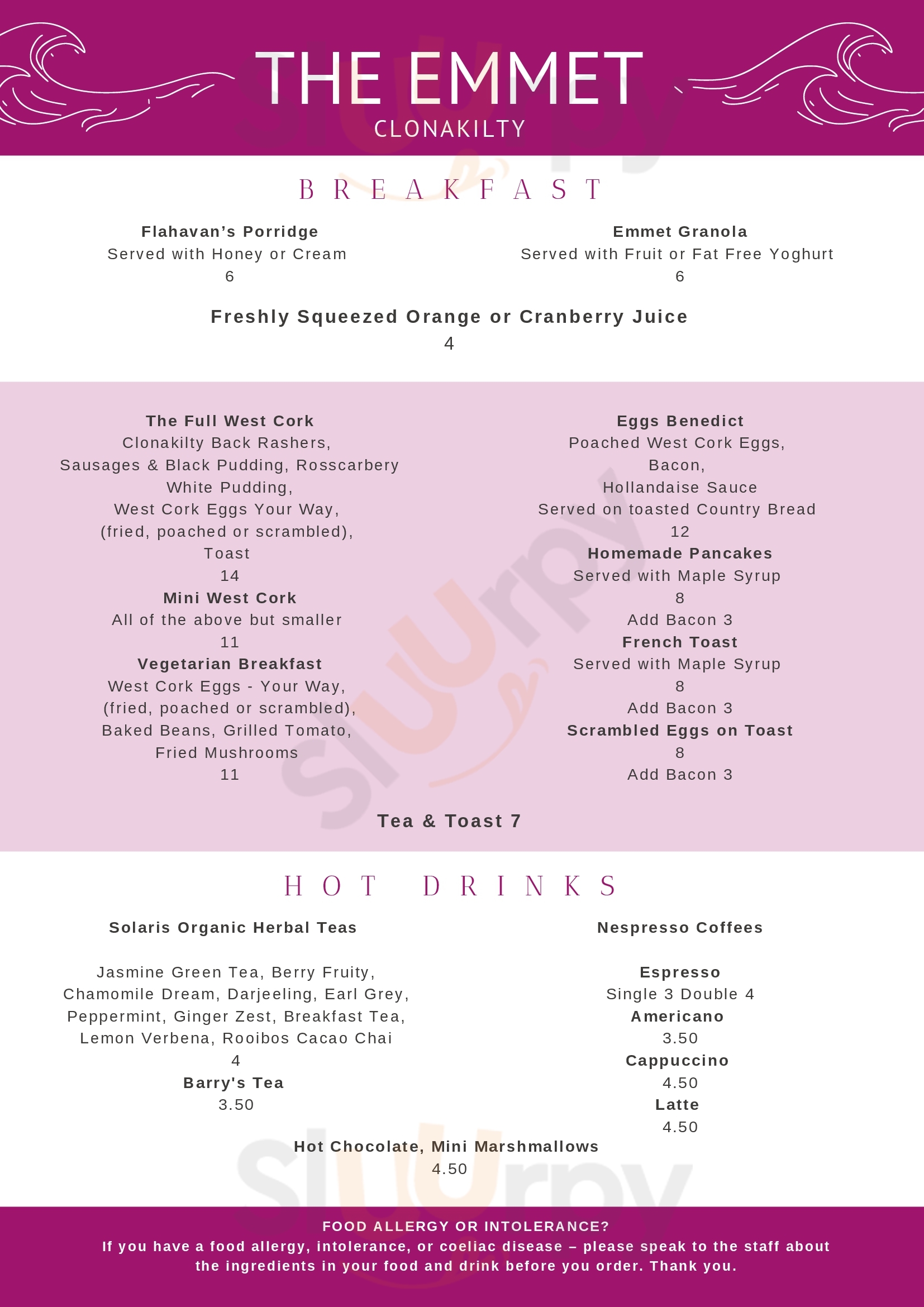 O'keeffe's Restaurant Clonakilty Menu - 1