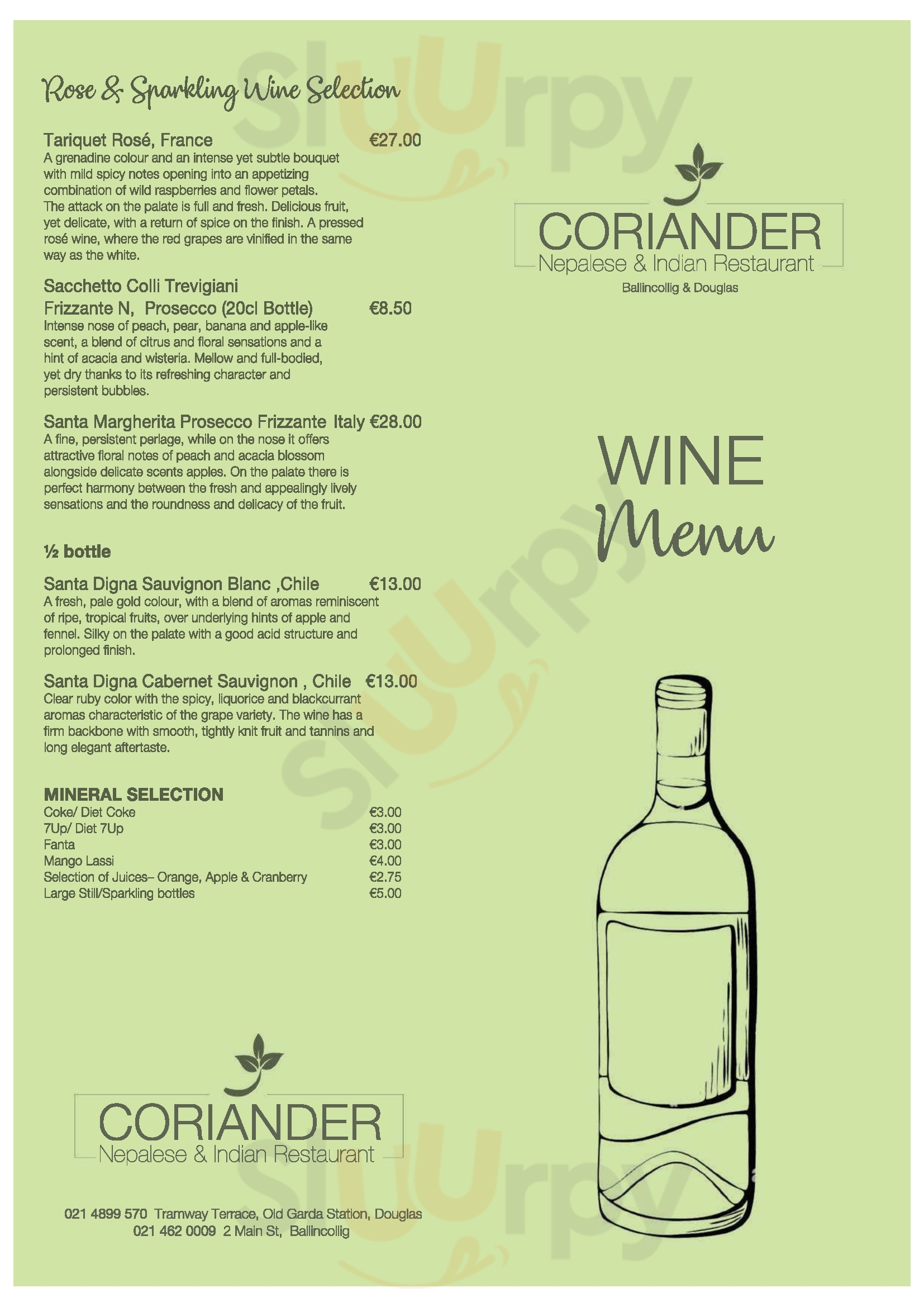 Coriander Nepalese And Indian Restaurant , Douglas Cork Menu - 1