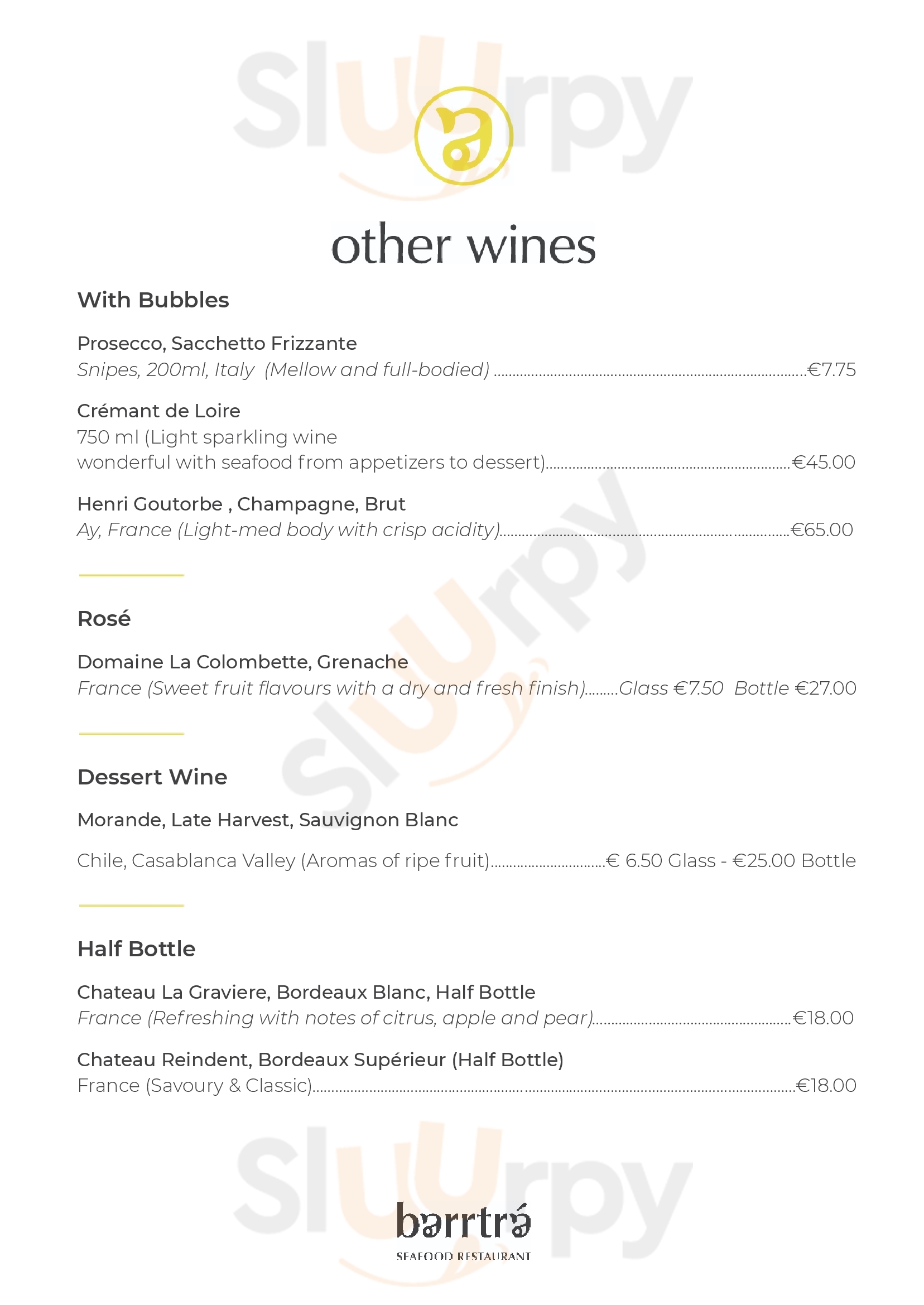 Barrtra Seafood Restaurant Lahinch Menu - 1