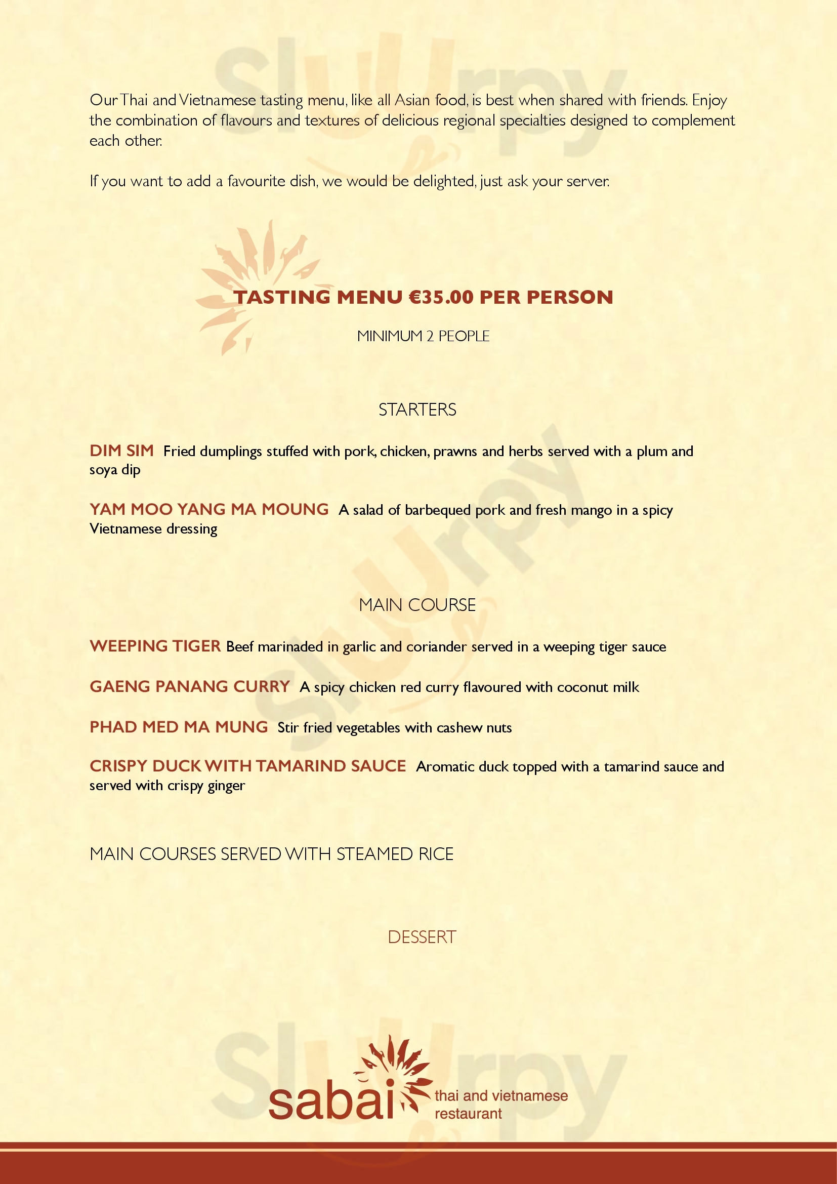 Sabai Waterford Menu - 1