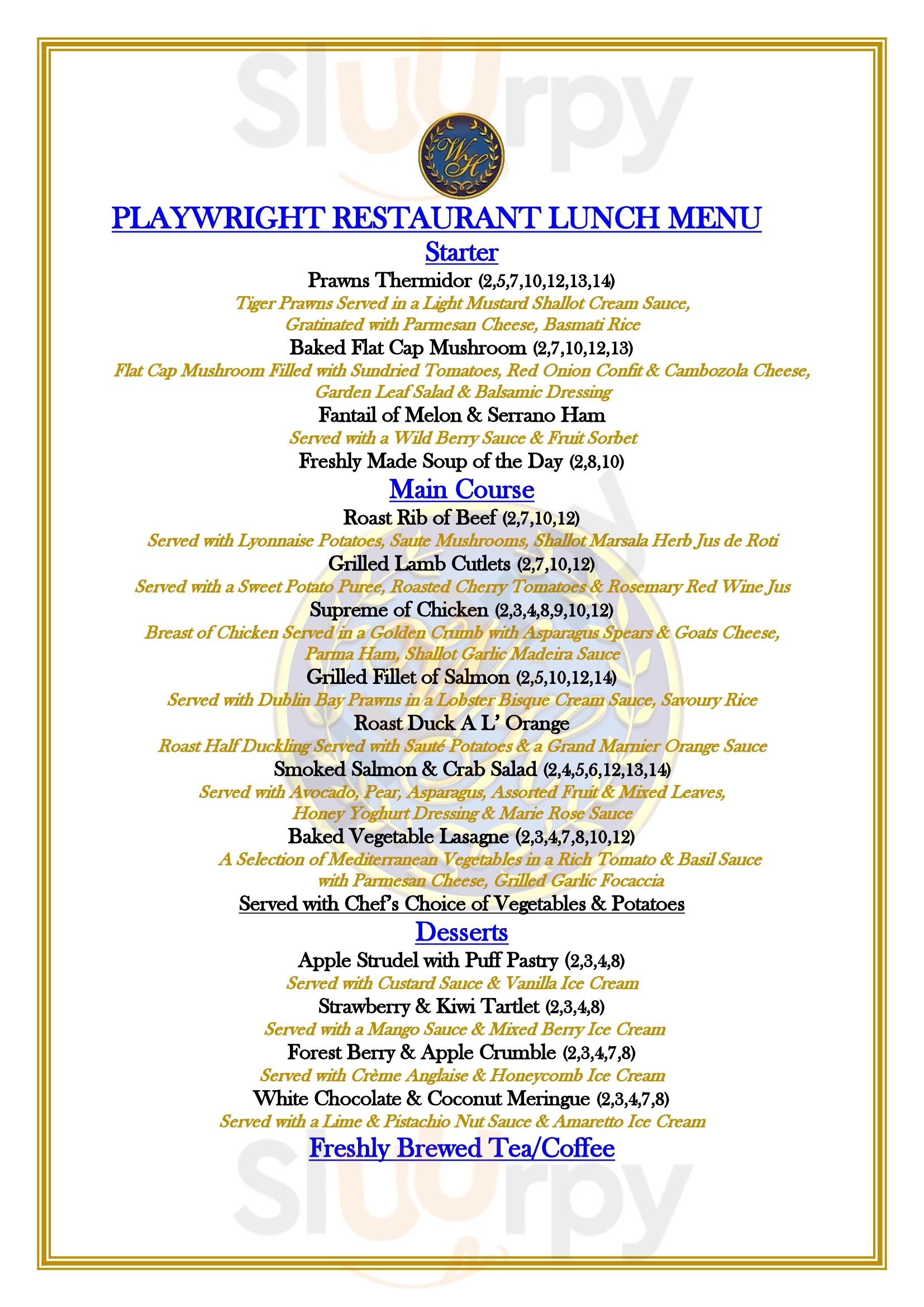 Main Menu - The Playwright Restaurant