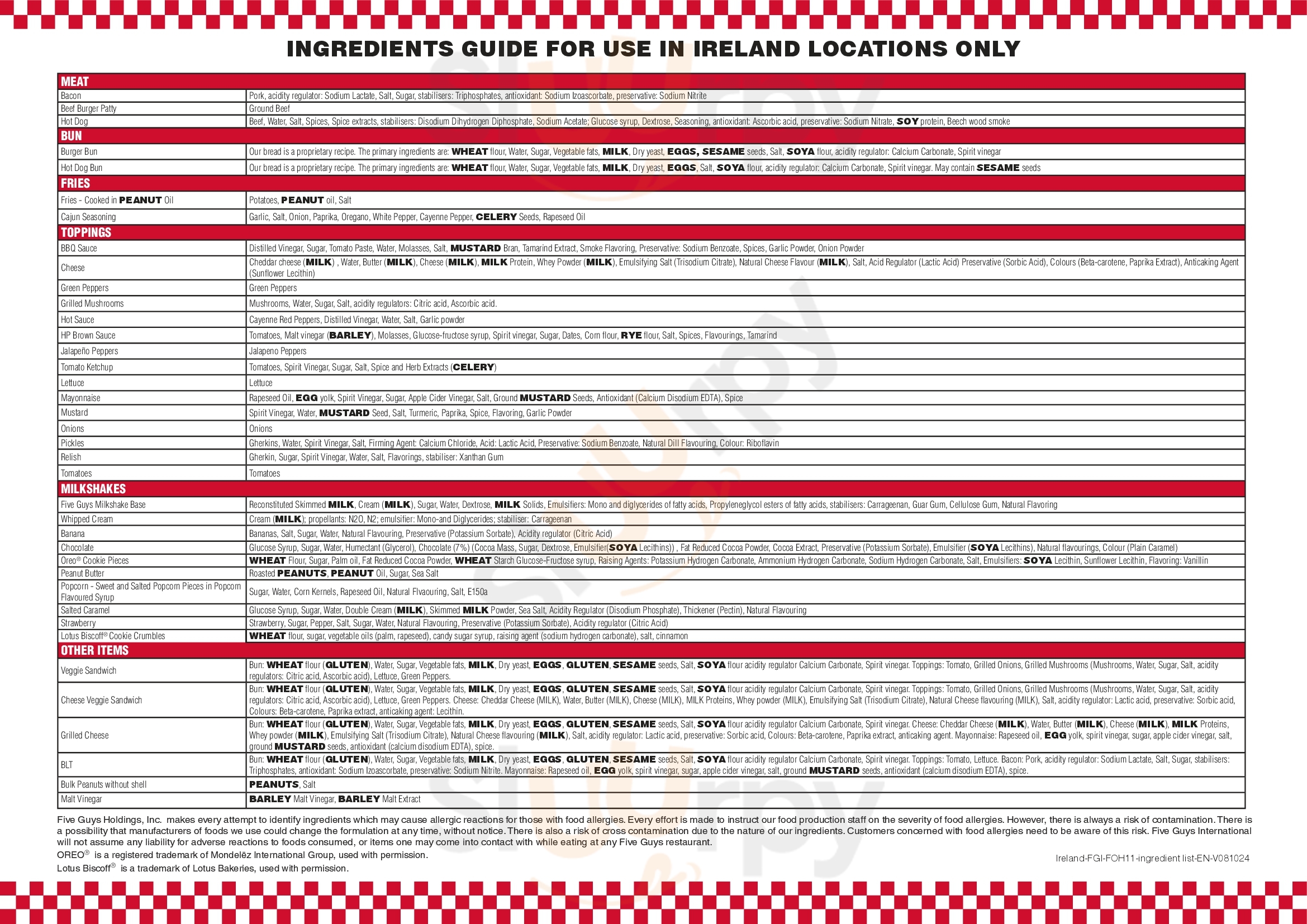 Main Menu - Five Guys