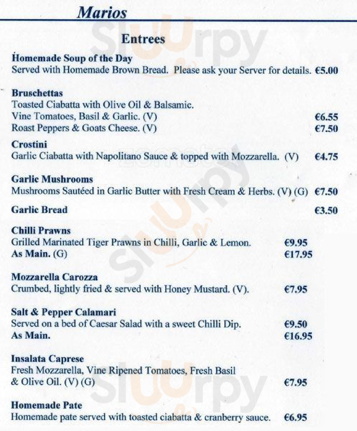 Mario’s (terenure) Restaurant Dublin Menu - 1