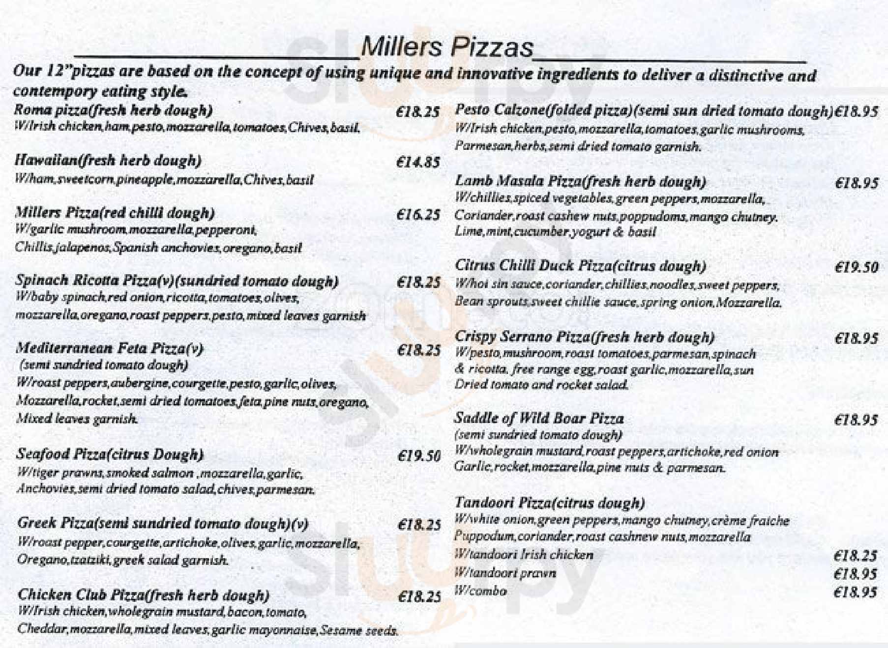 Millers Pizza Dublin Menu - 1