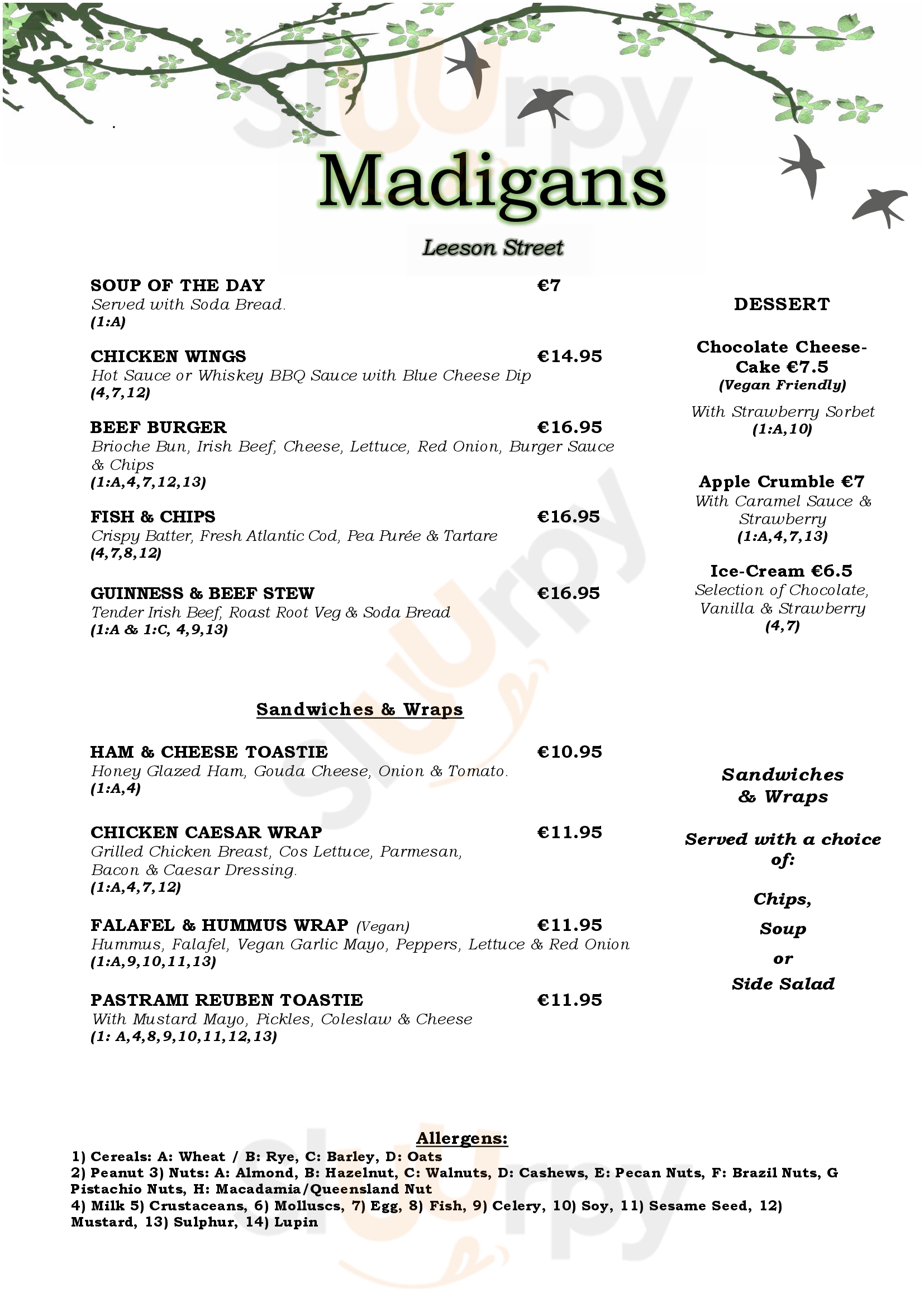 Madigans Leeson Street Dublin Menu - 1