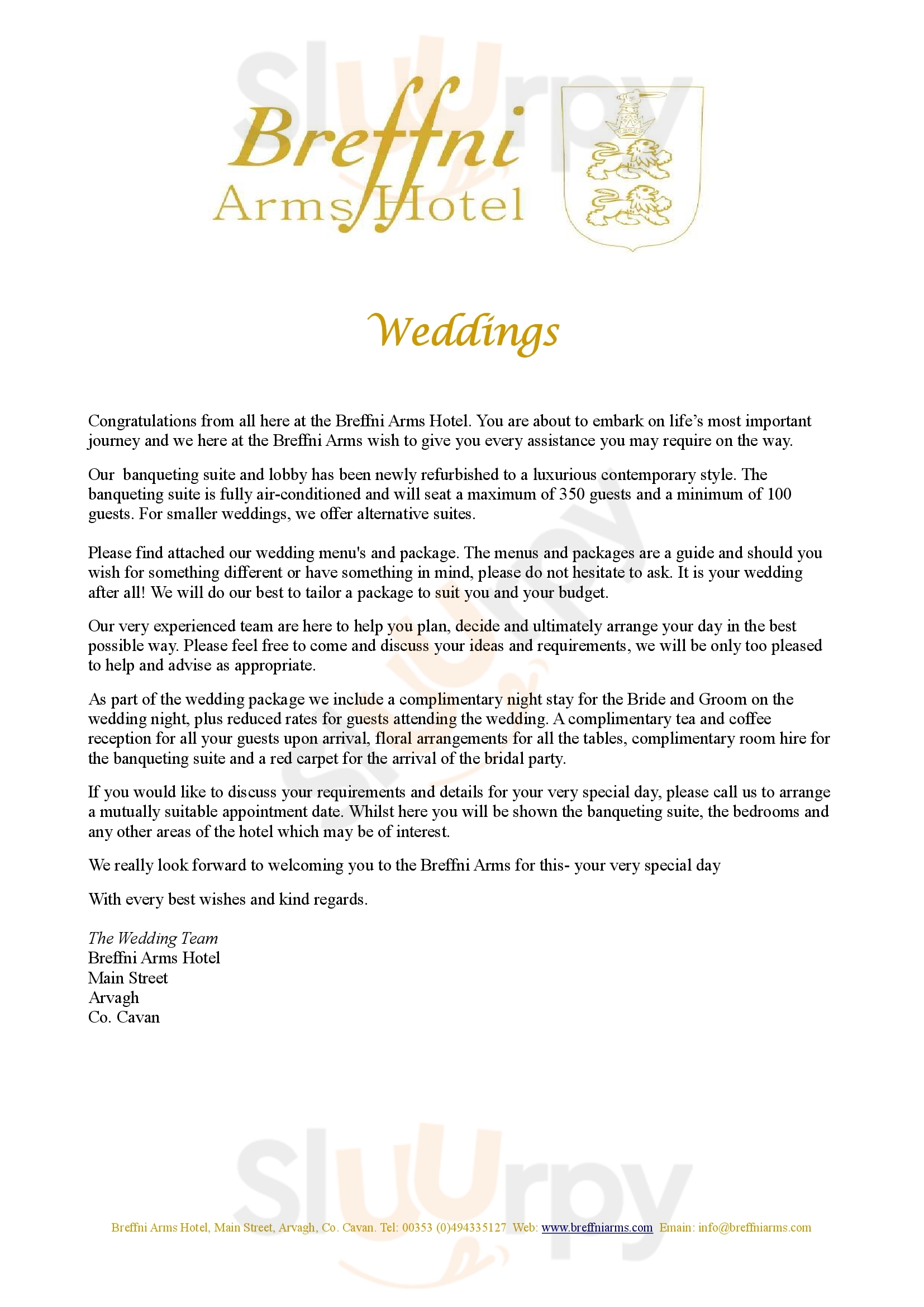 Breffni Arms Hotel Cavan Menu - 1