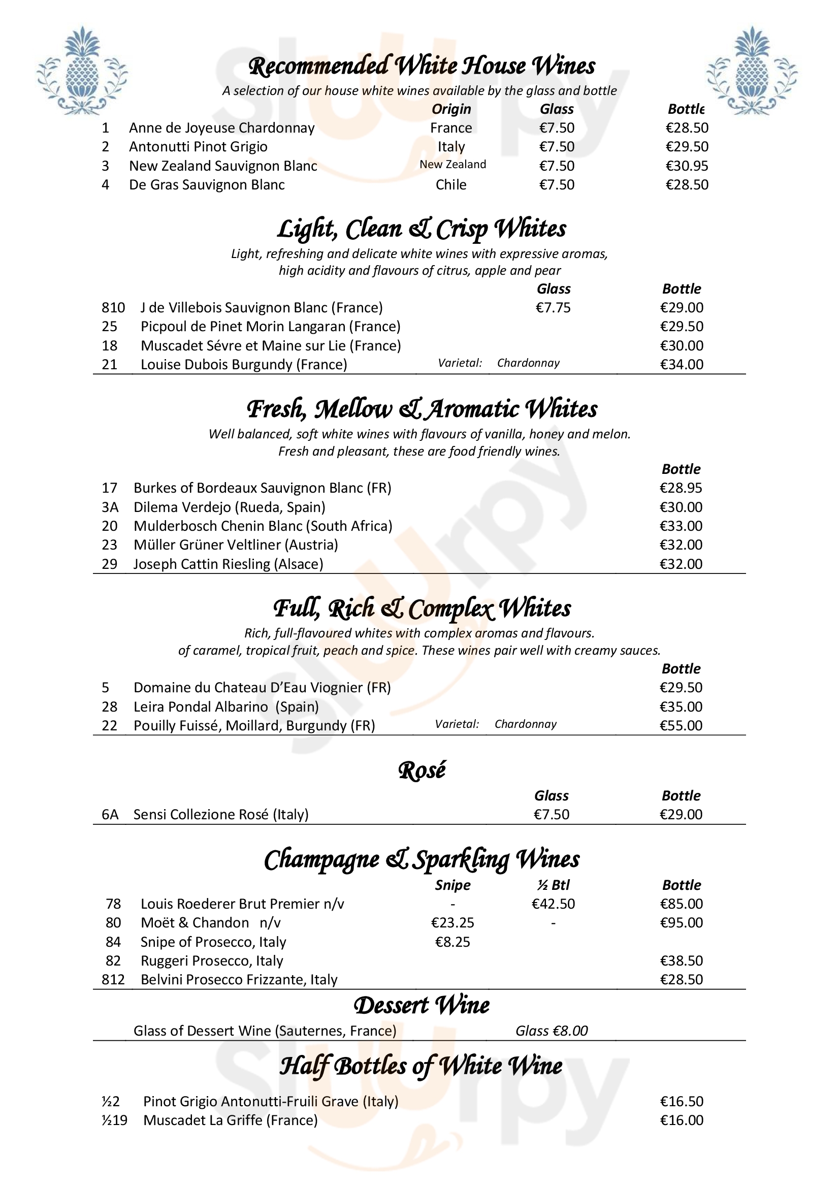 Main Menu - Park House Restaurant
