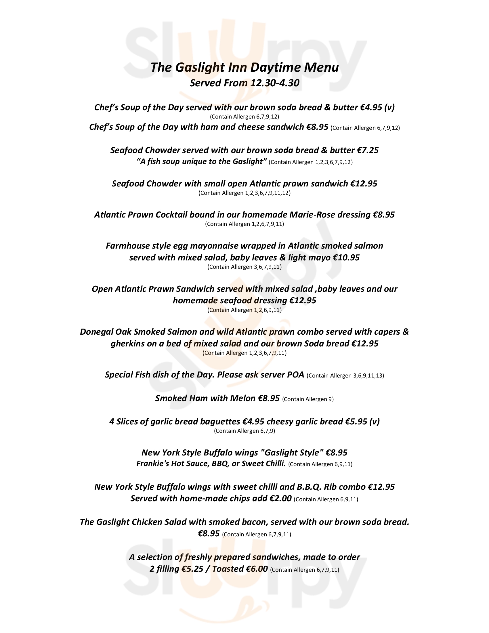 Gaslight Inn Restaurant Rossnowlagh Menu - 1