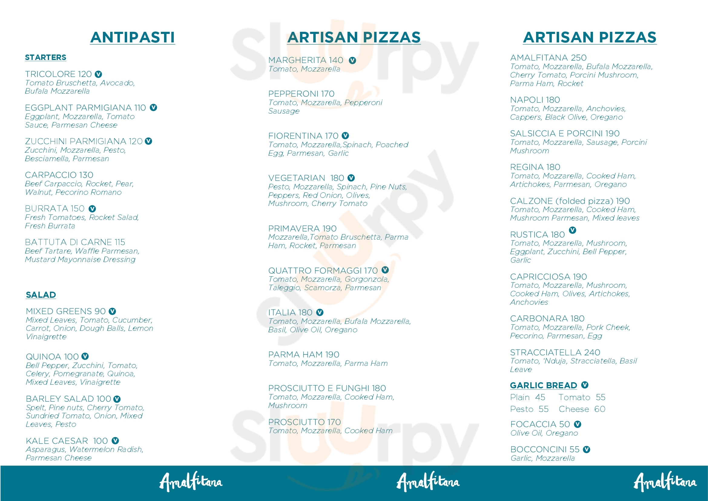 Main Menu - Amalfitana Artisan Pizza Bar
